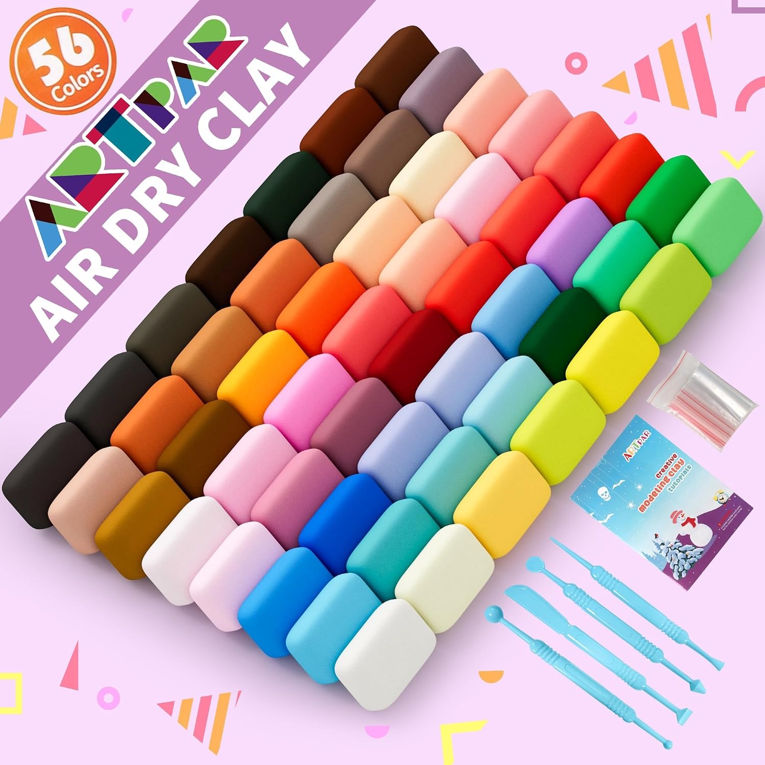 56 Colour Air Dry Clay Kit with Sculpting Tools, detail view