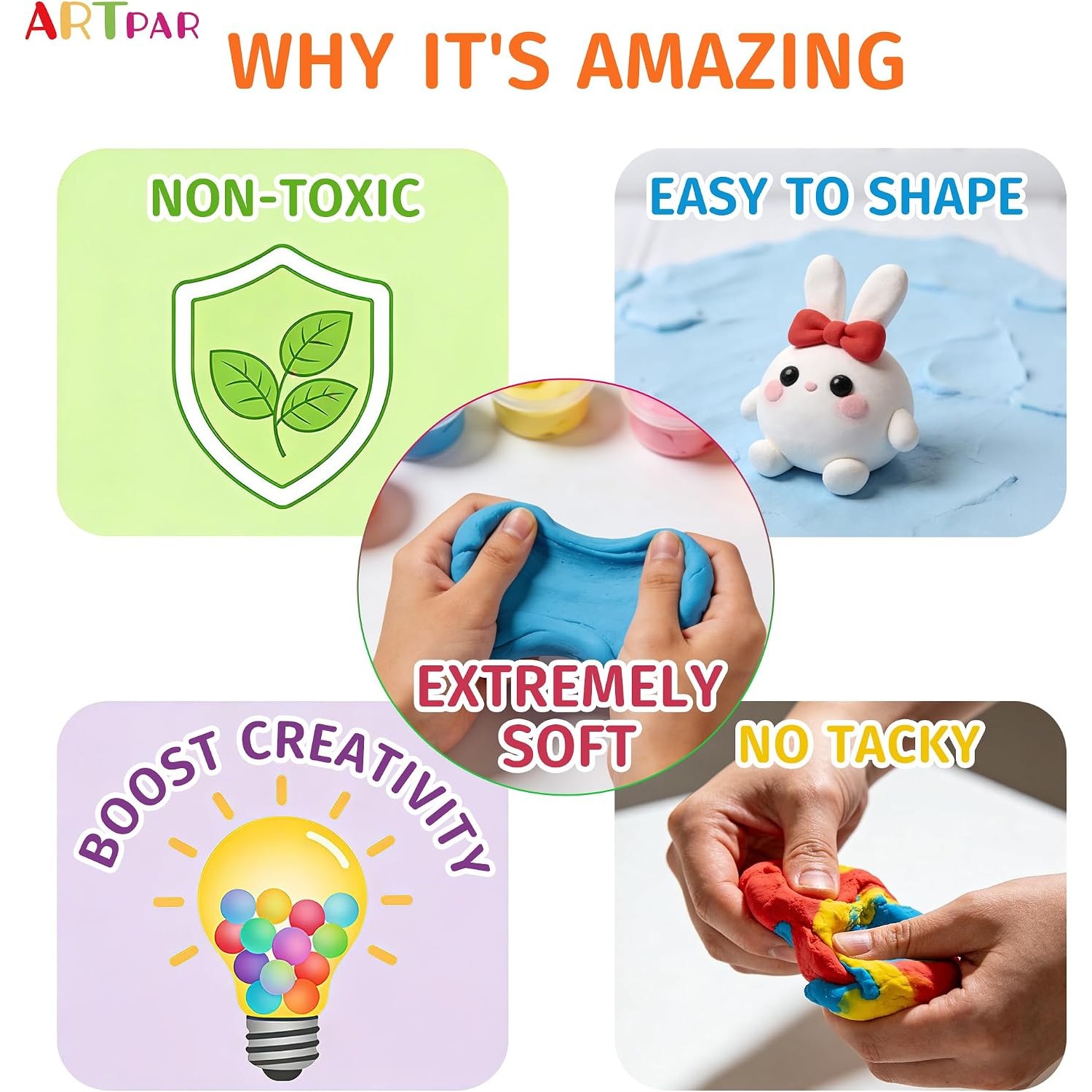 56 Colour Air Dry Clay Kit with Sculpting Tools, detail view