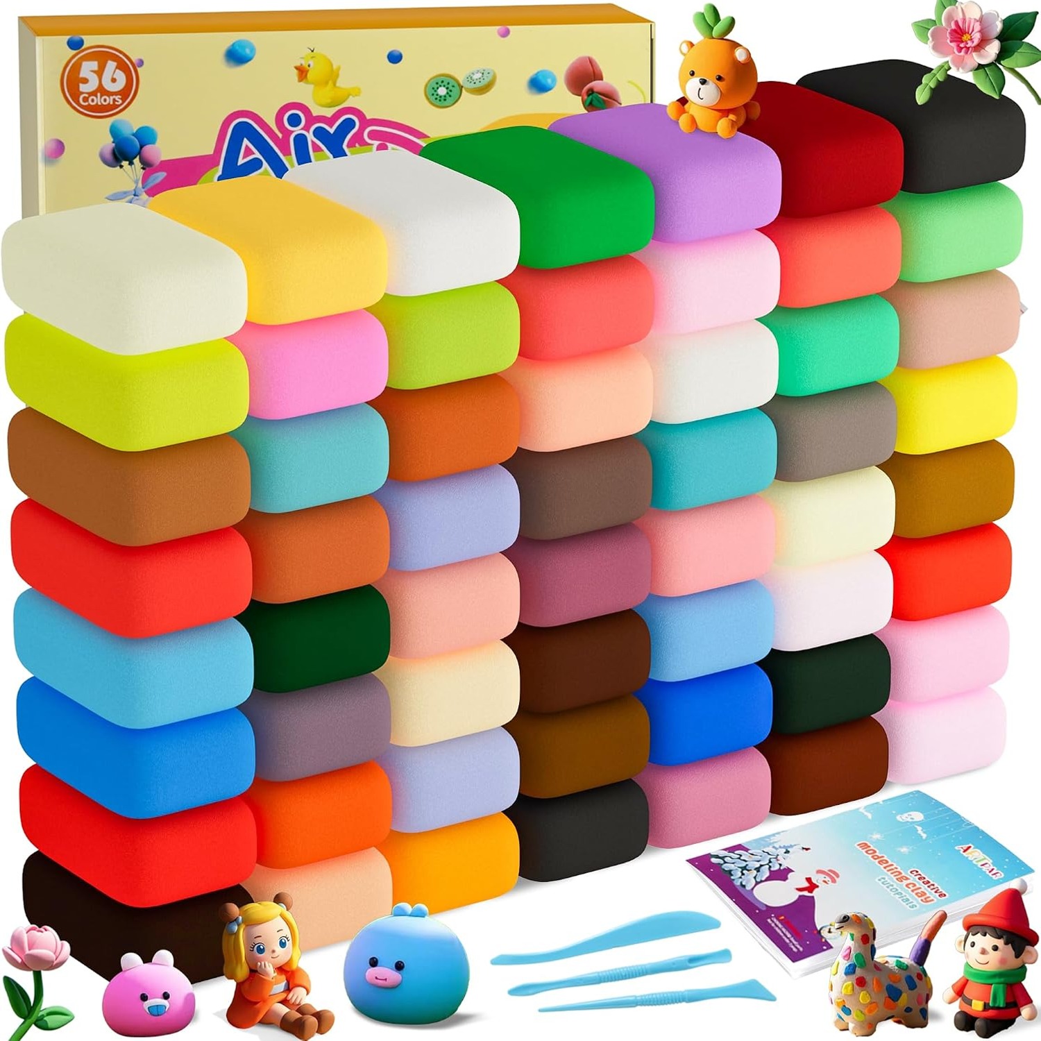 56 Colour Air Dry Clay Kit with Sculpting Tools