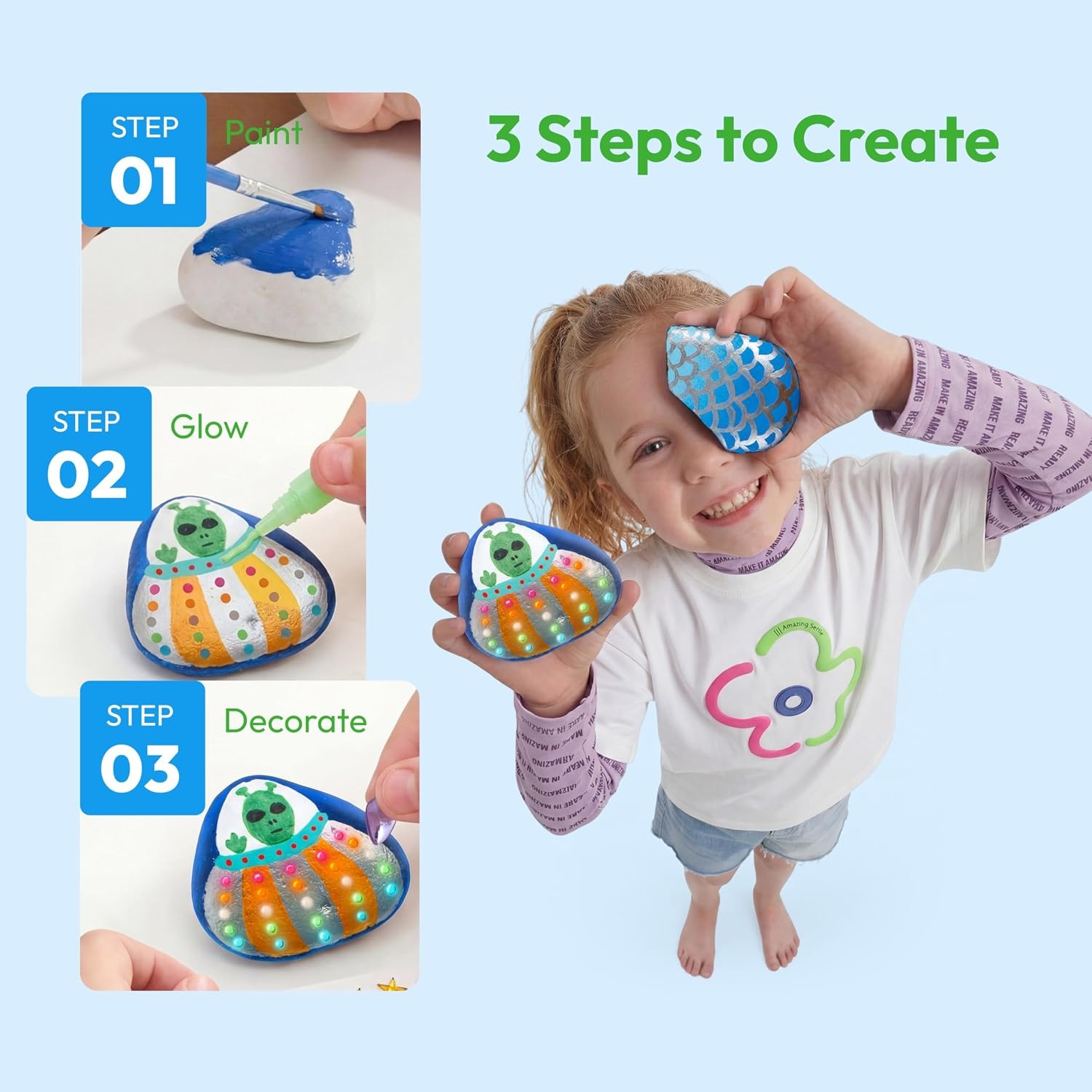 Glow in the Dark Rock Painting Kit for Kids, detail view