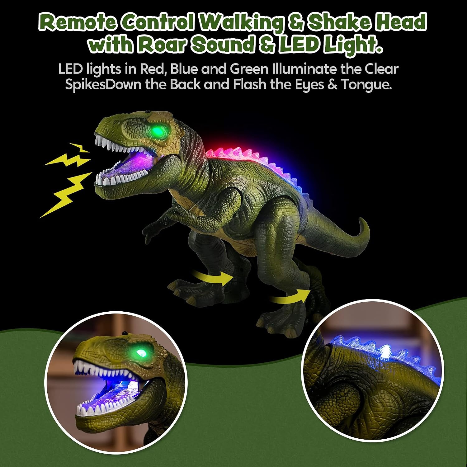 Remote Control Walking Dinosaur with LED Lights and Roar Sound