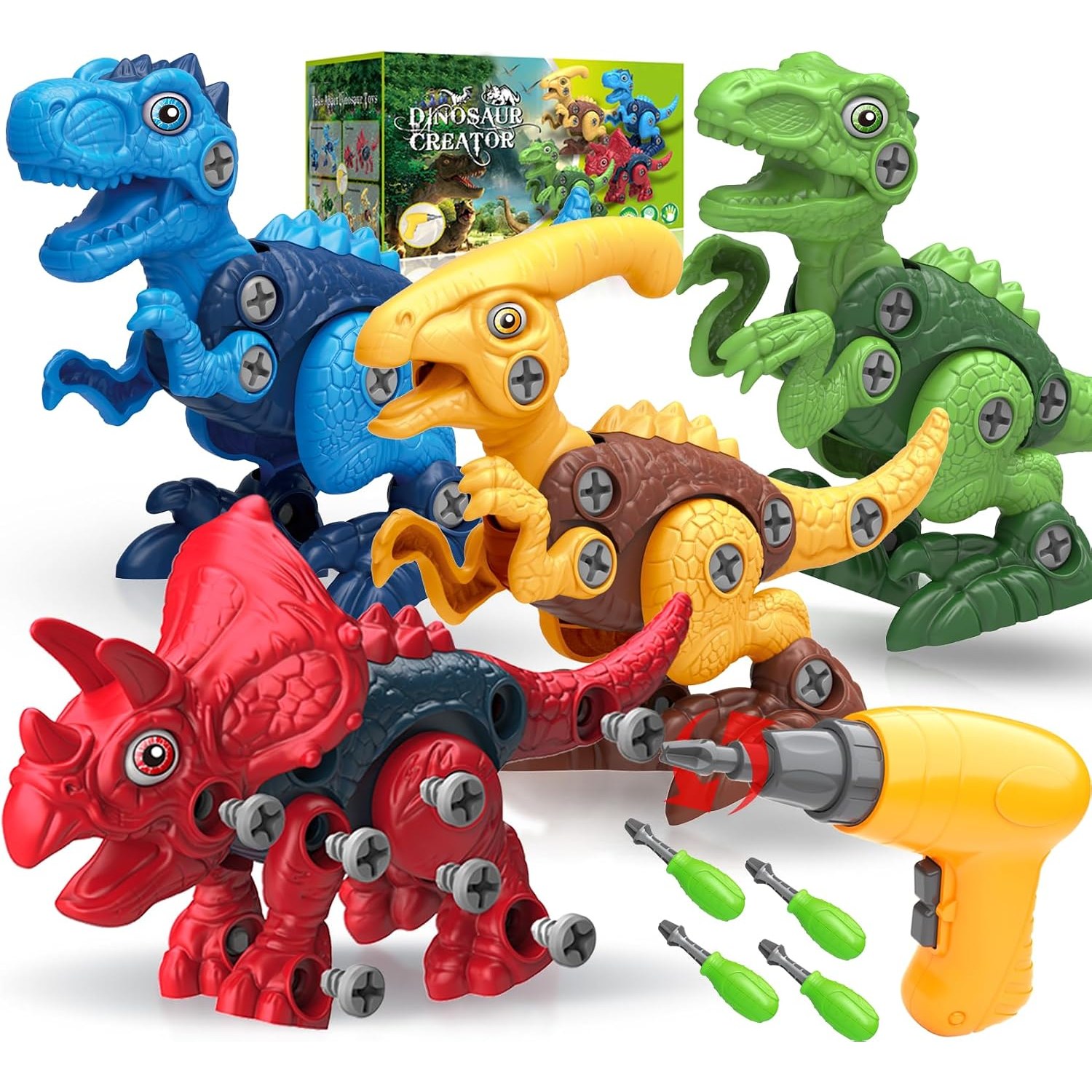 Take Apart Dinosaurs with Drill 4 Pack Construction Set