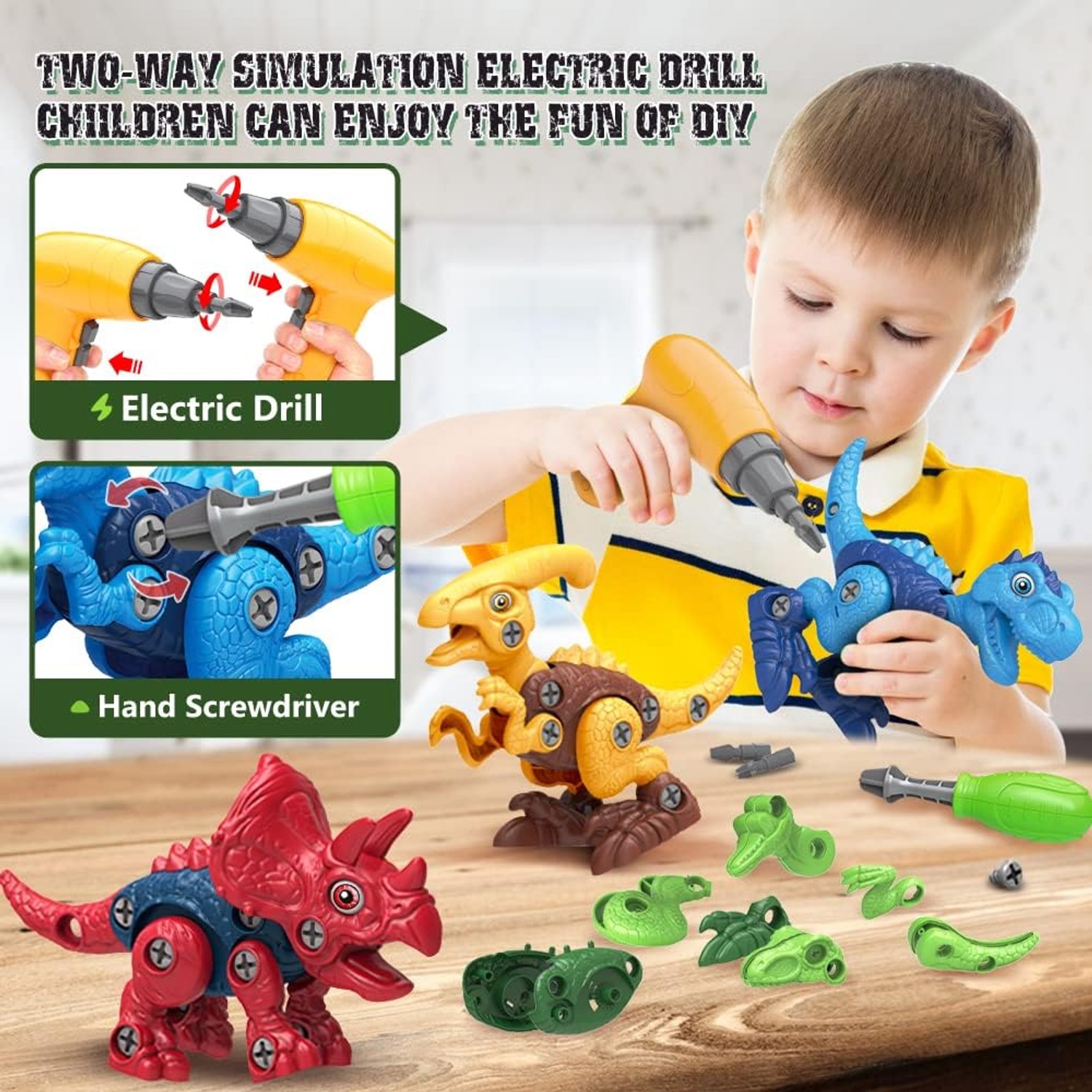 Take Apart Dinosaurs with Drill 4 Pack Construction Set