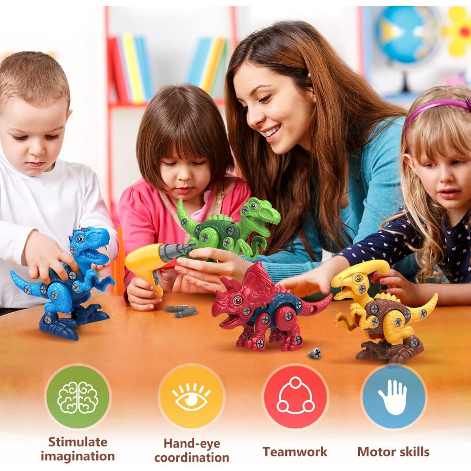 Take Apart Dinosaurs with Drill 4 Pack Construction Set