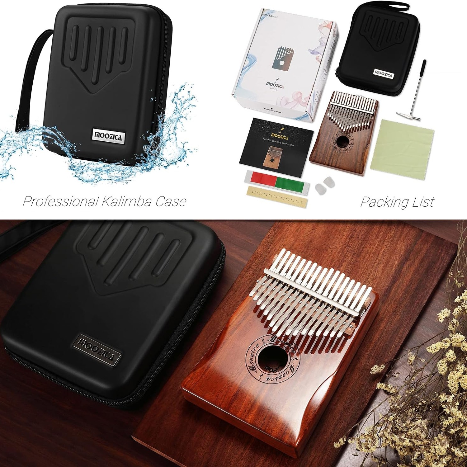 17 Key Koa Wood Kalimba Thumb Piano with Hard Case: image 5