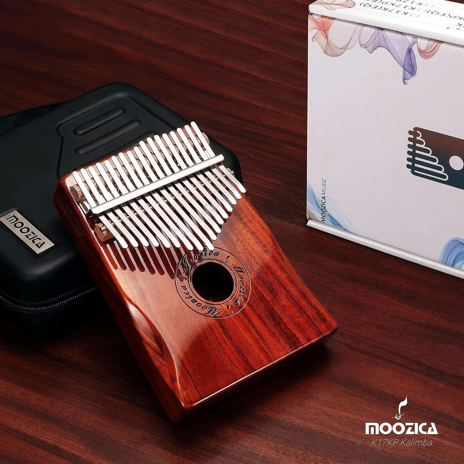 17 Key Koa Wood Kalimba Thumb Piano with Hard Case: image 6