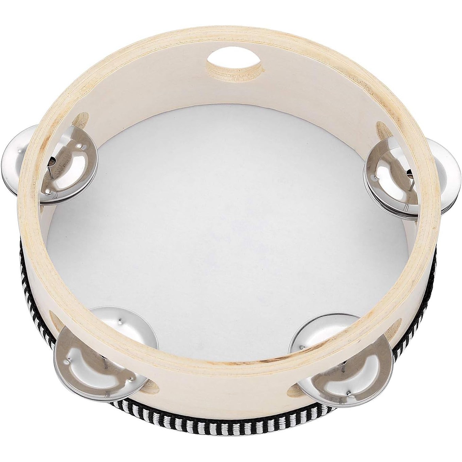 6 Inch Birch Wood Tambourine with Metal Jingles