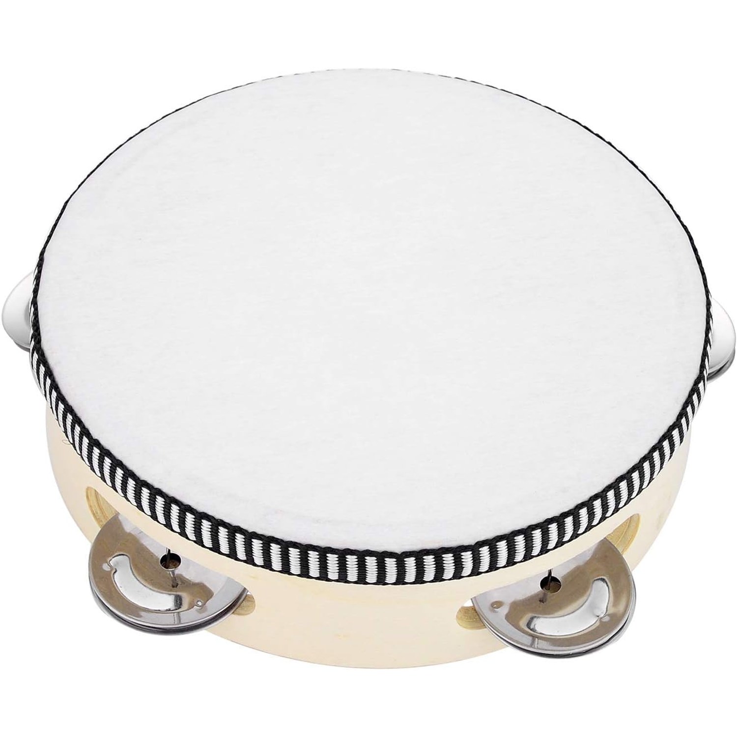 6 Inch Birch Wood Tambourine with Metal Jingles