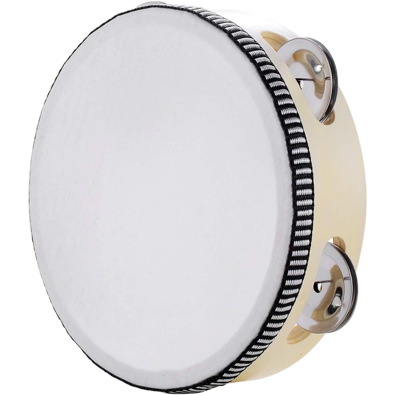 6 Inch Birch Wood Tambourine with Metal Jingles