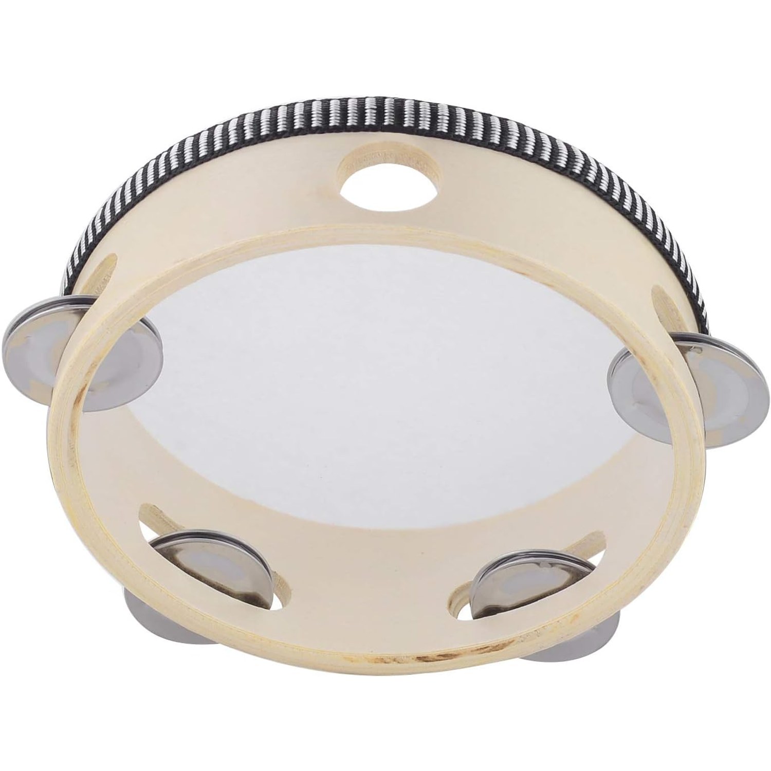 6 Inch Birch Wood Tambourine with Metal Jingles