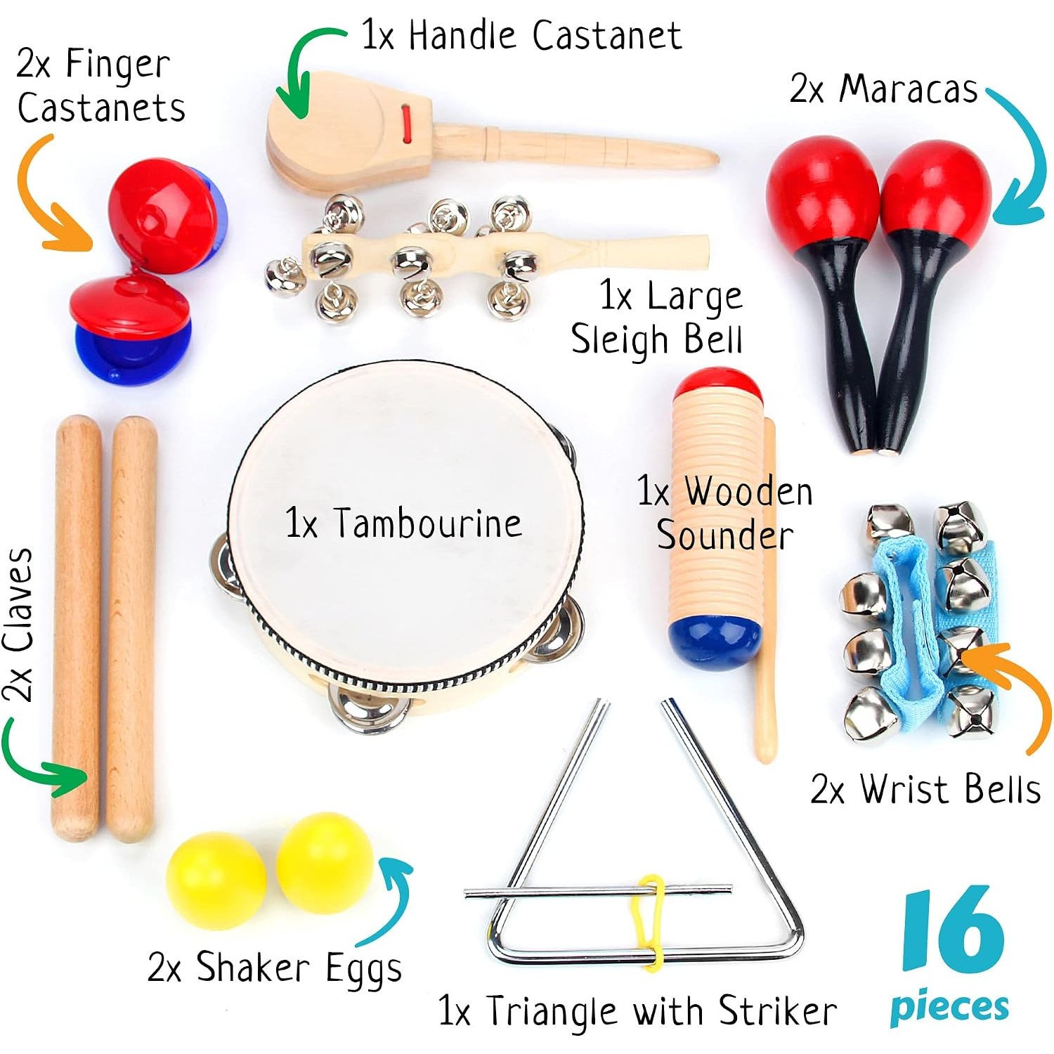 16 Piece Percussion Instrument Set for Kids