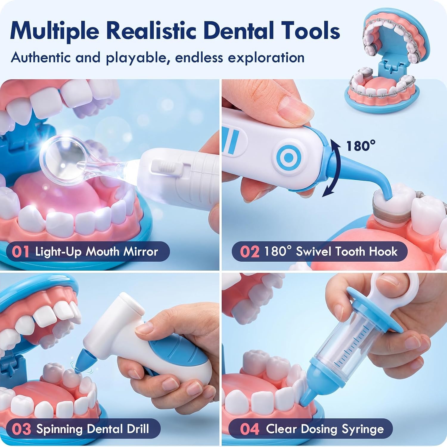 Kids Dentist Play Set with Doctor Costume and Carry Bag