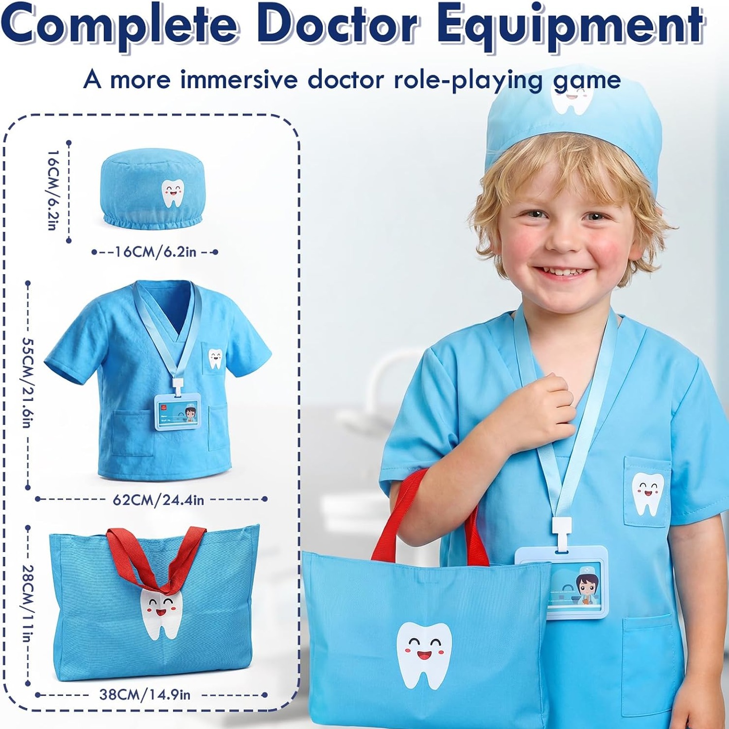 Kids Dentist Play Set with Doctor Costume and Carry Bag