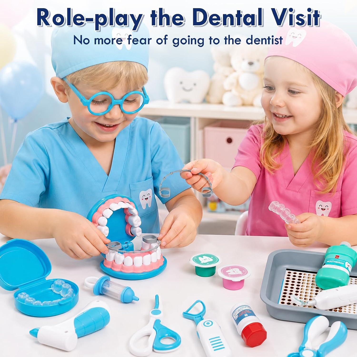 Kids Dentist Play Set with Doctor Costume and Carry Bag