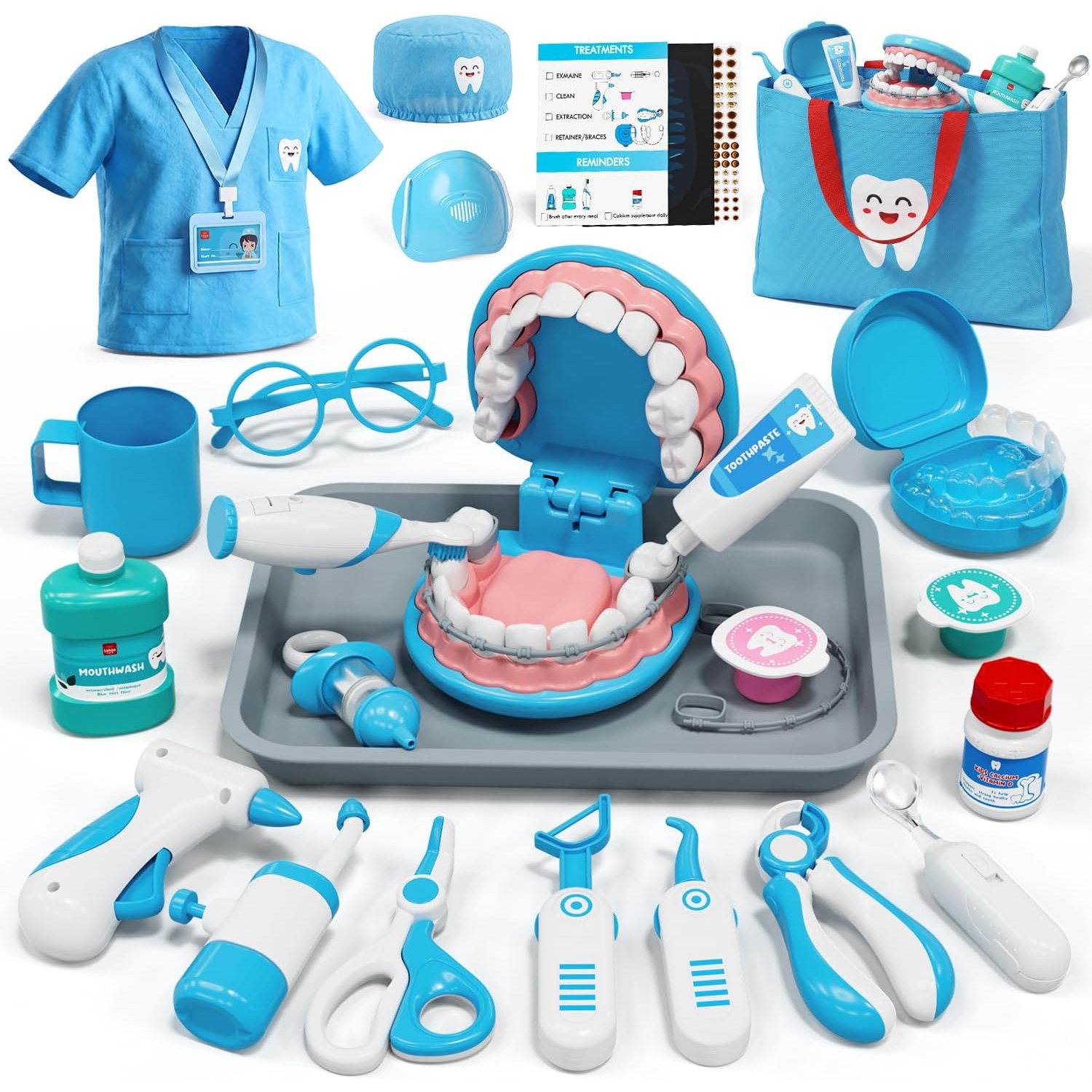 Kids Dentist Play Set with Doctor Costume and Carry Bag