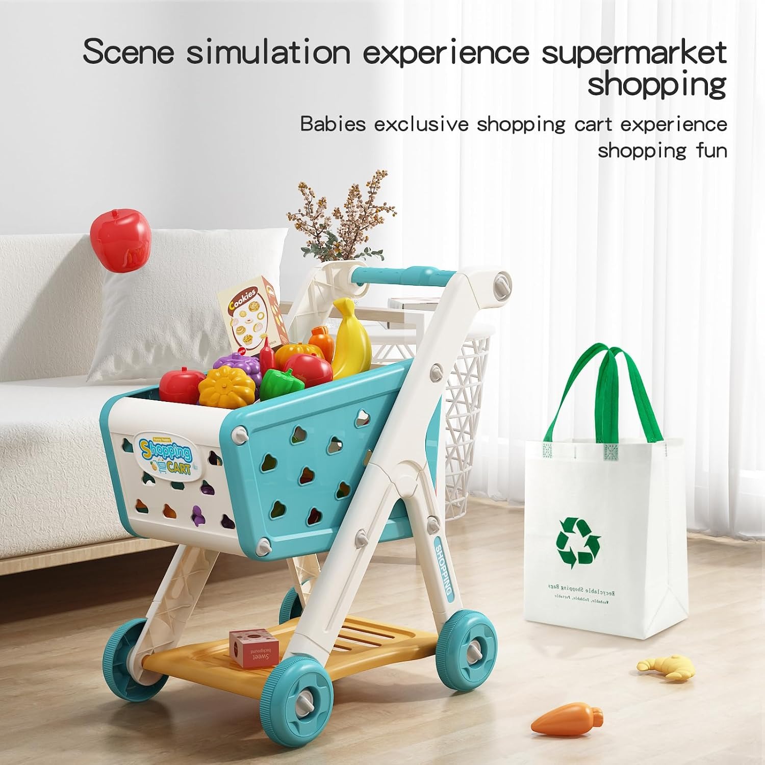 Kids Shopping Trolley Play Set with Pretend Food: image 6
