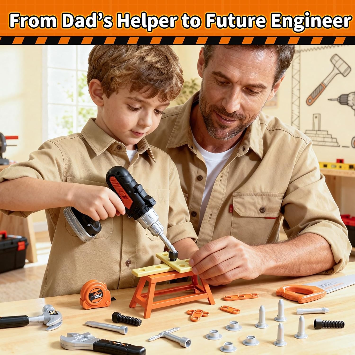 50 Piece Kids Tool Belt and Toy Drill Set: image 3