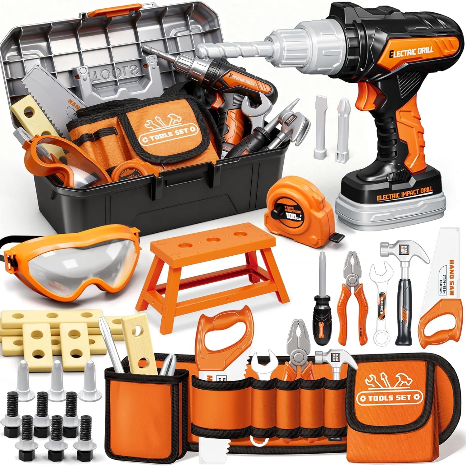 50 Piece Kids Tool Belt and Toy Drill Set