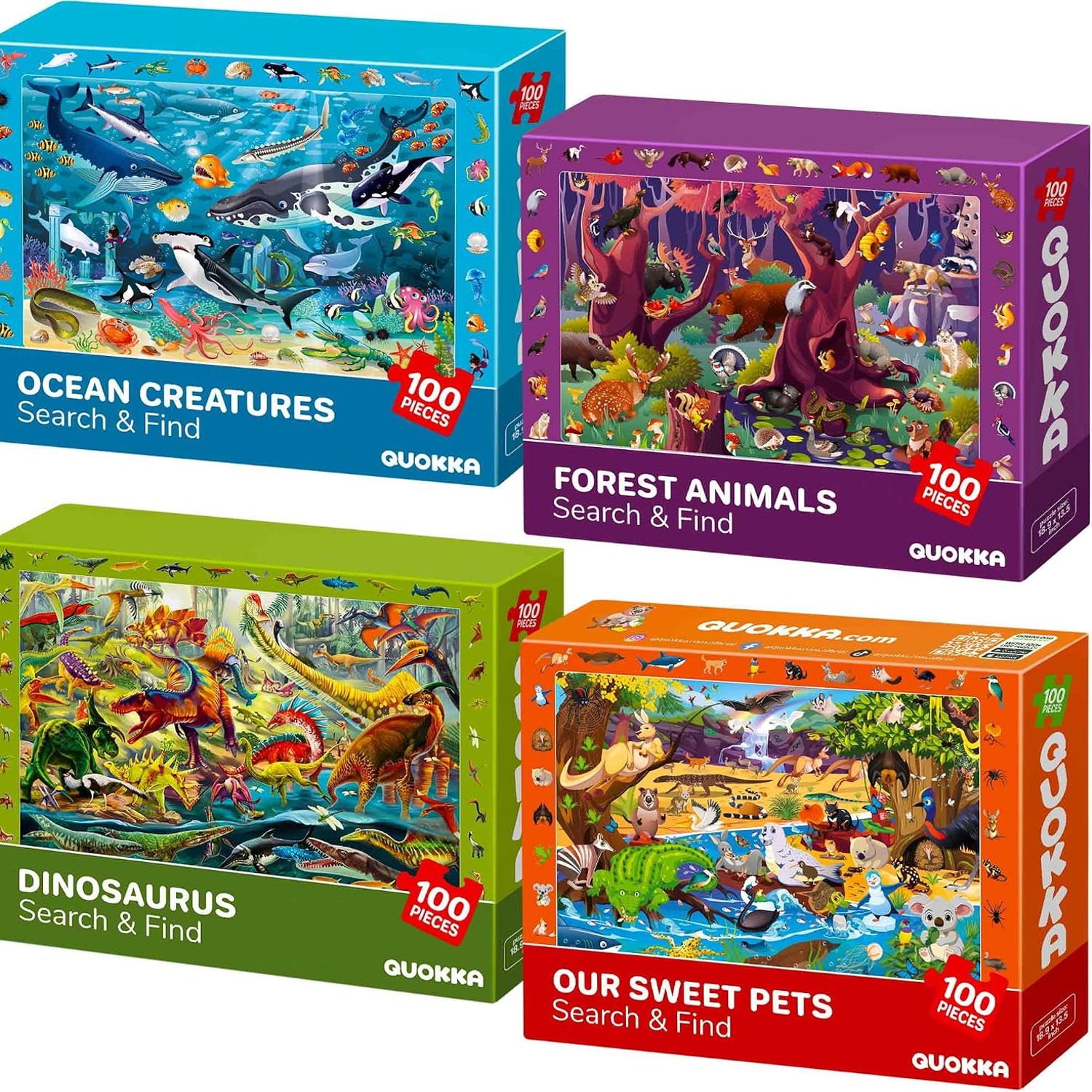 100 Piece Floor Puzzles 3 Pack (Dinosaurs, Ocean & Wild Animals)