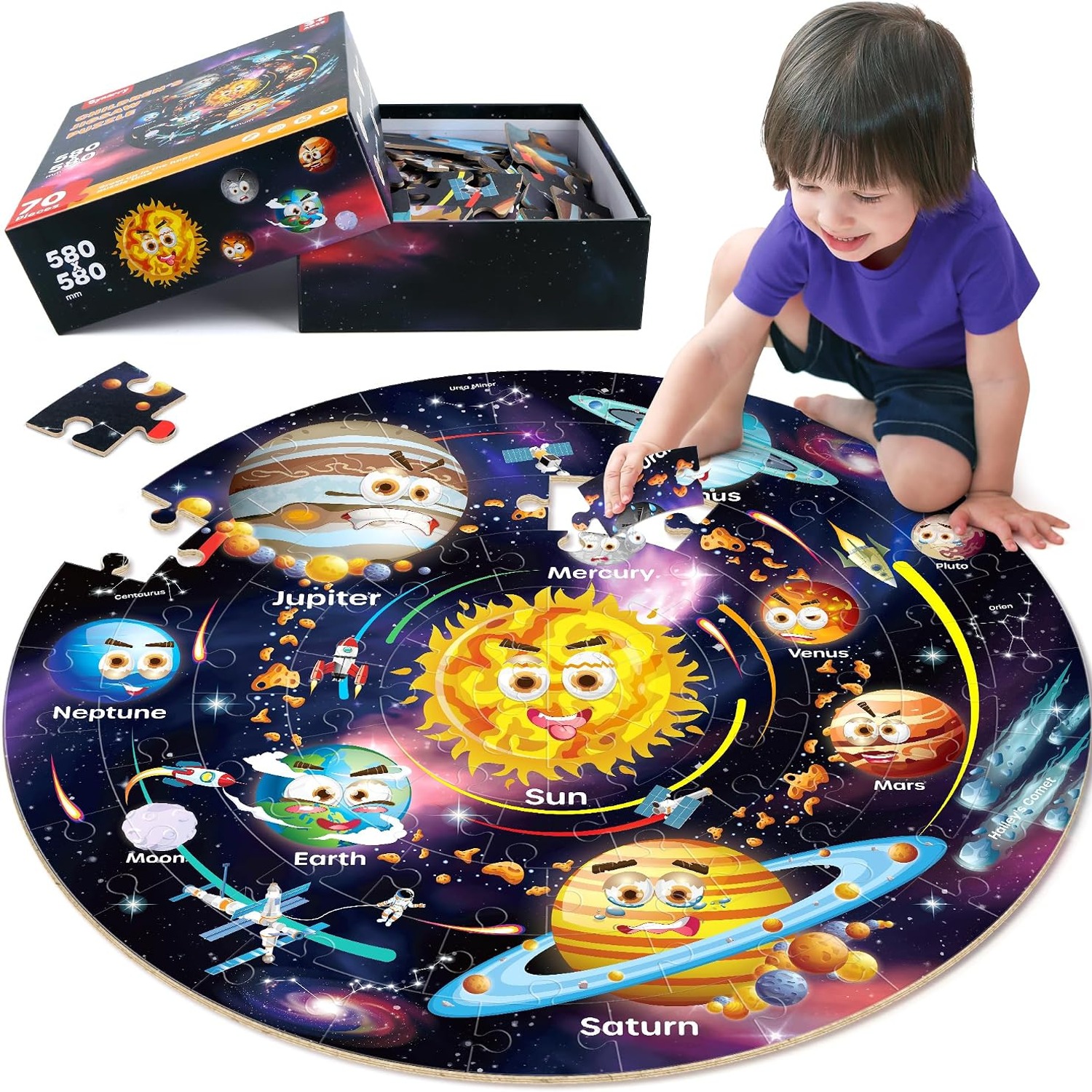 Solar System Floor Puzzle 70 Piece Round Jigsaw for Kids