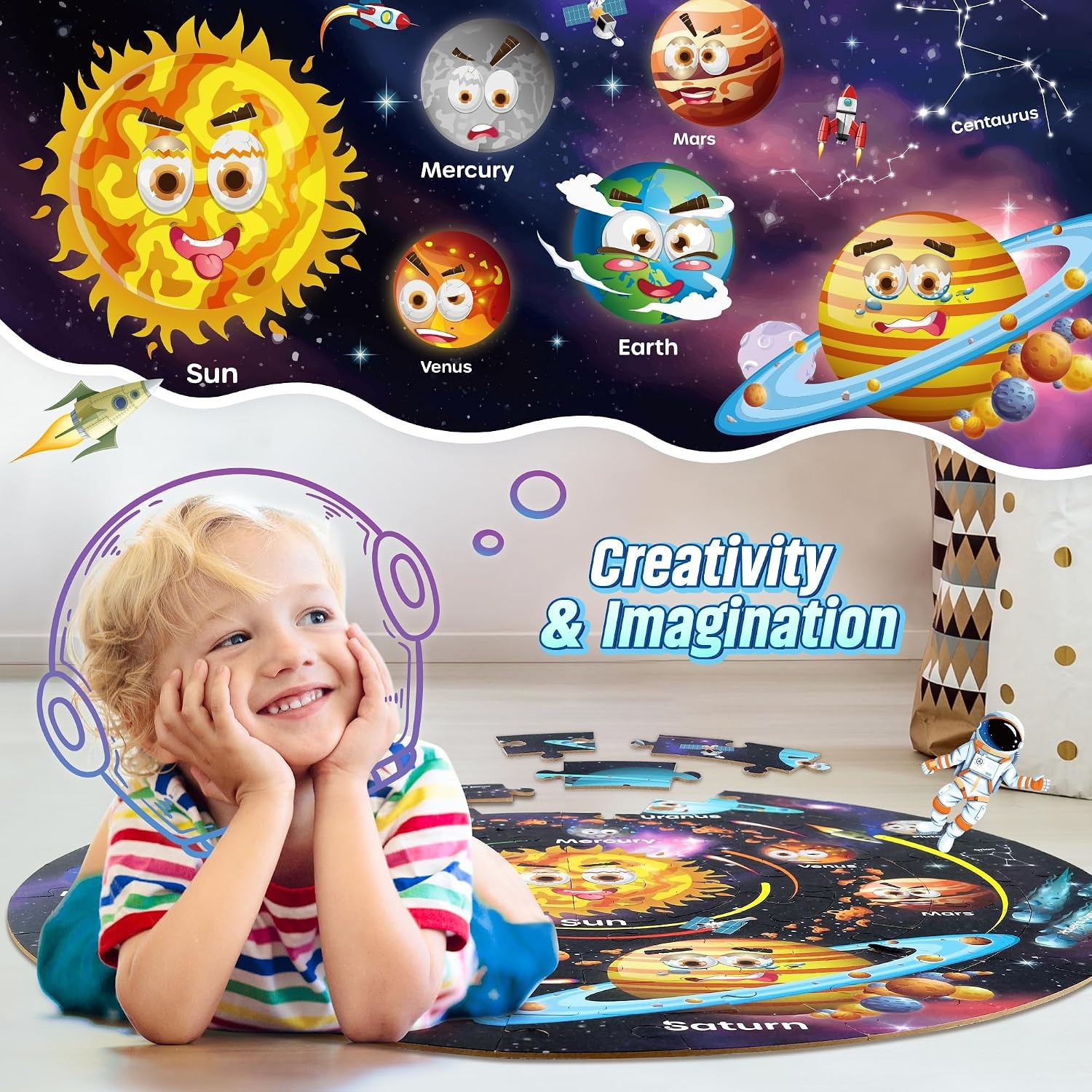 Solar System Floor Puzzle 70 Piece Round Jigsaw for Kids: image 3