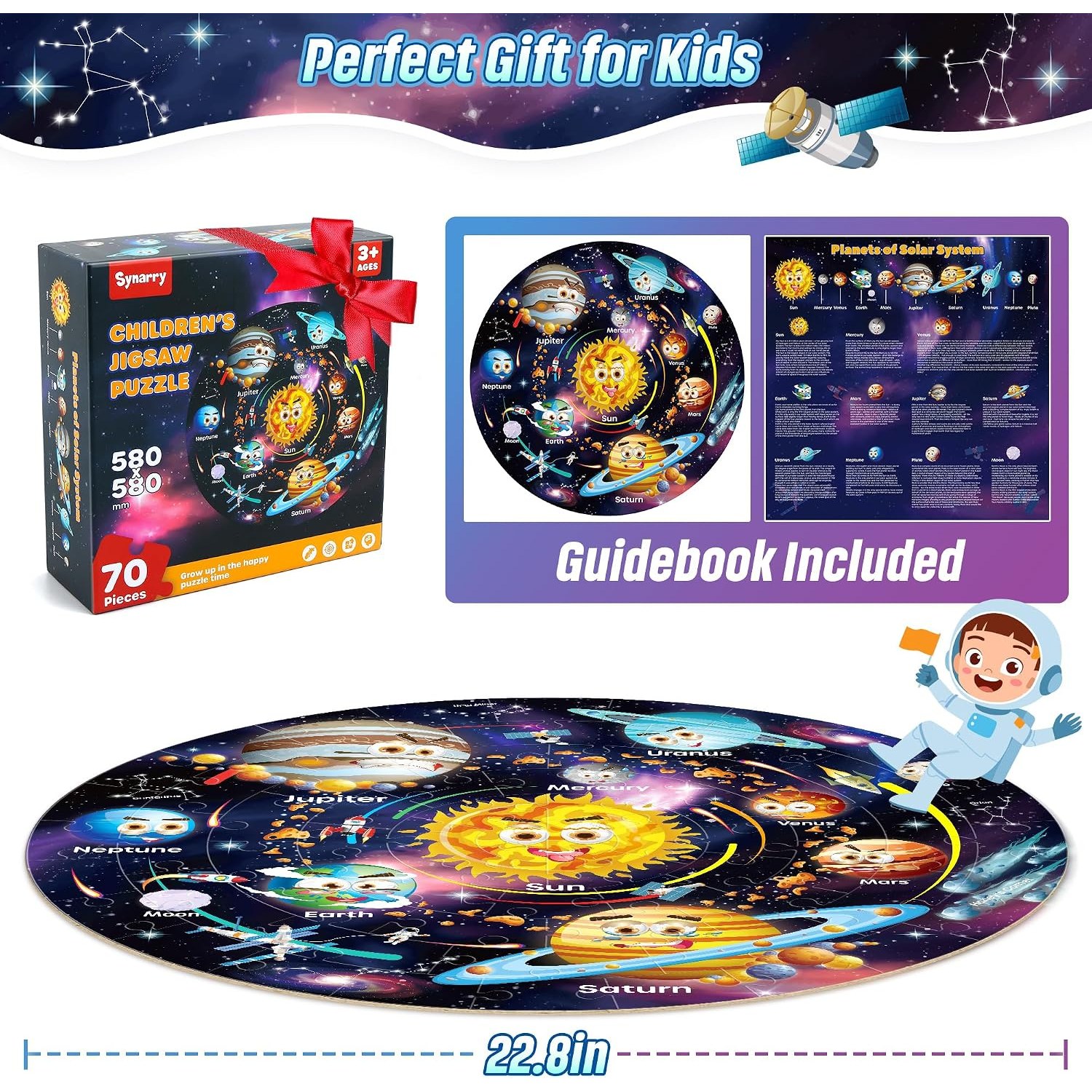 Solar System Floor Puzzle 70 Piece Round Jigsaw for Kids: image 6
