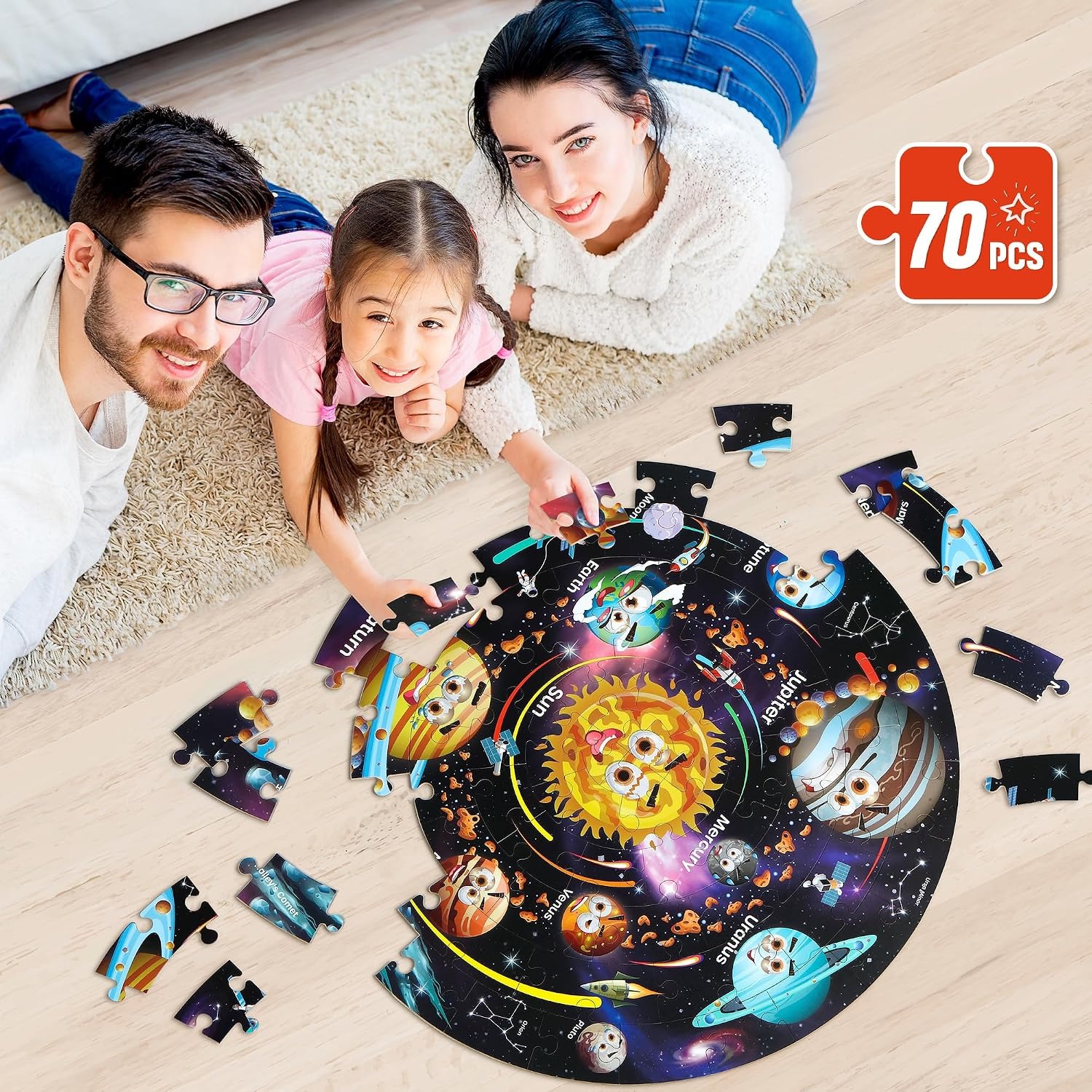 Solar System Floor Puzzle 70 Piece Round Jigsaw for Kids: image 7