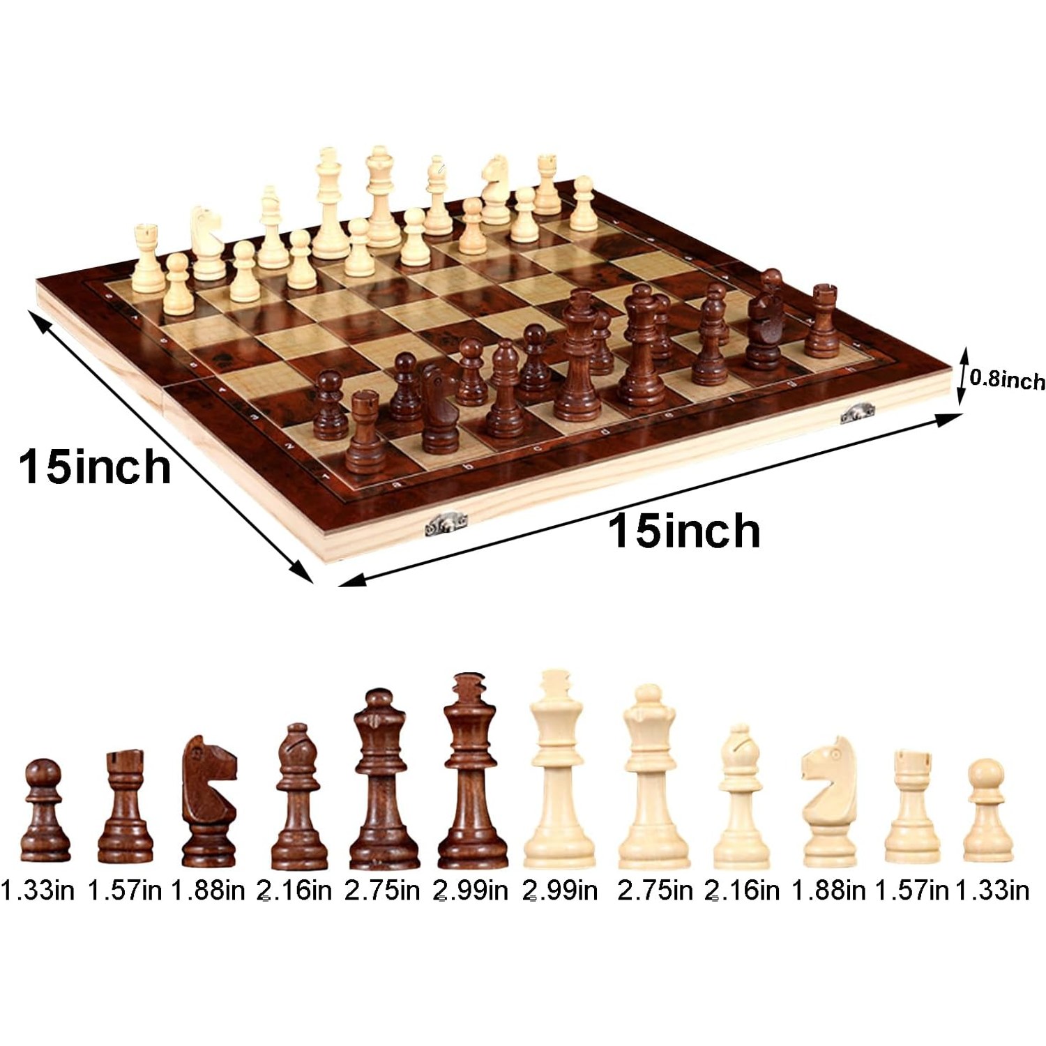 3-in-1 Wooden Chess Set with Folding Board: image 2
