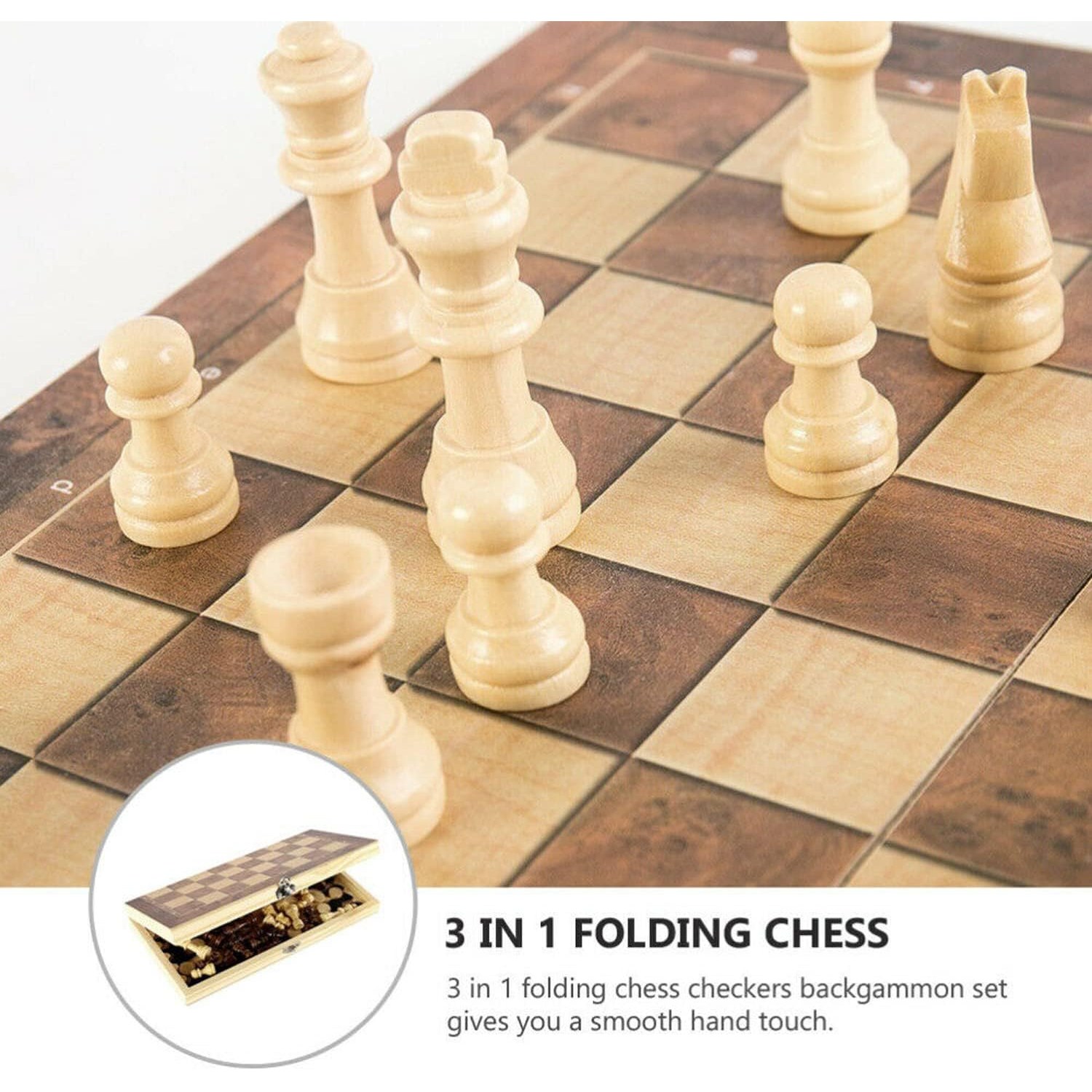 3-in-1 Wooden Chess Set with Folding Board: image 3