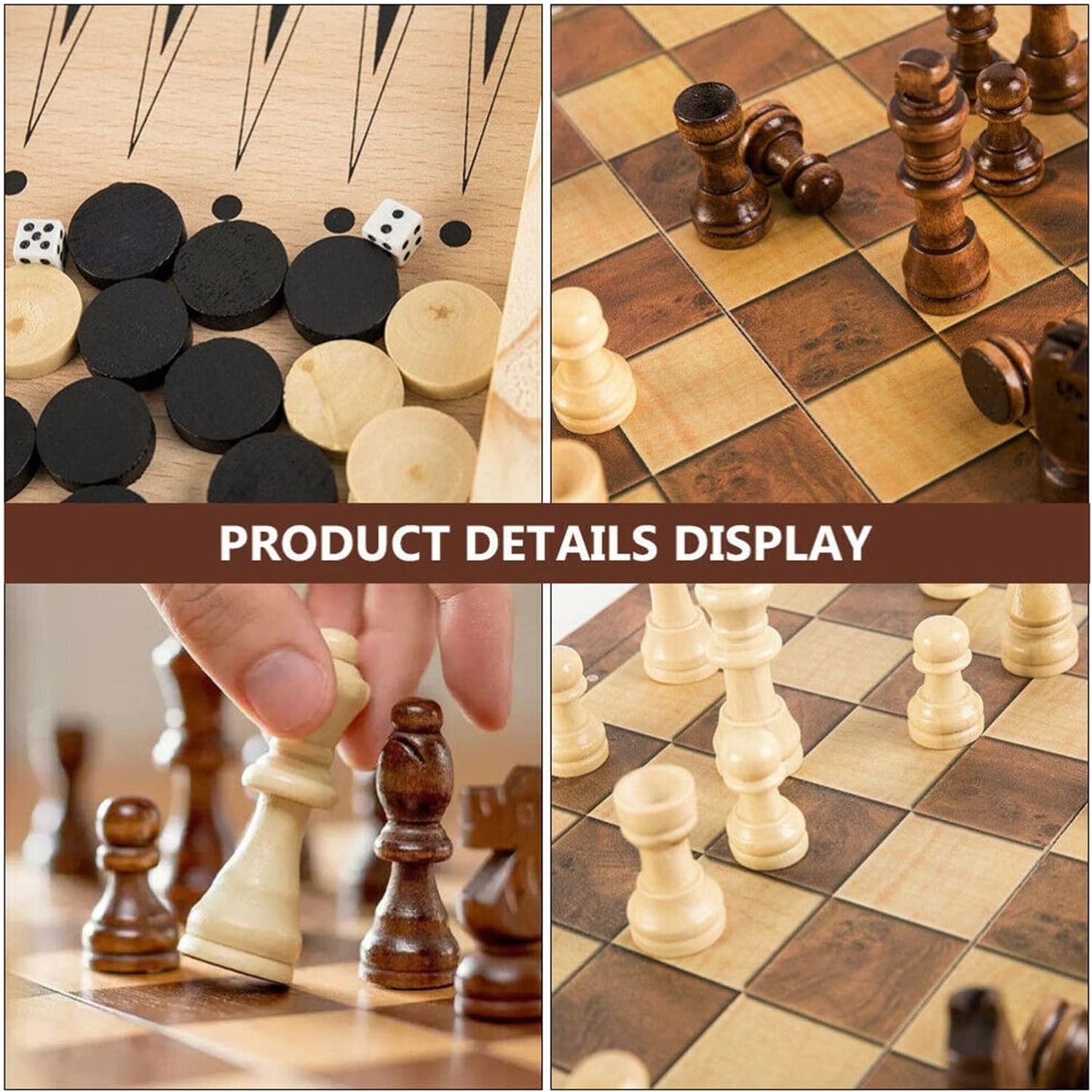 3-in-1 Wooden Chess Set with Folding Board: image 4