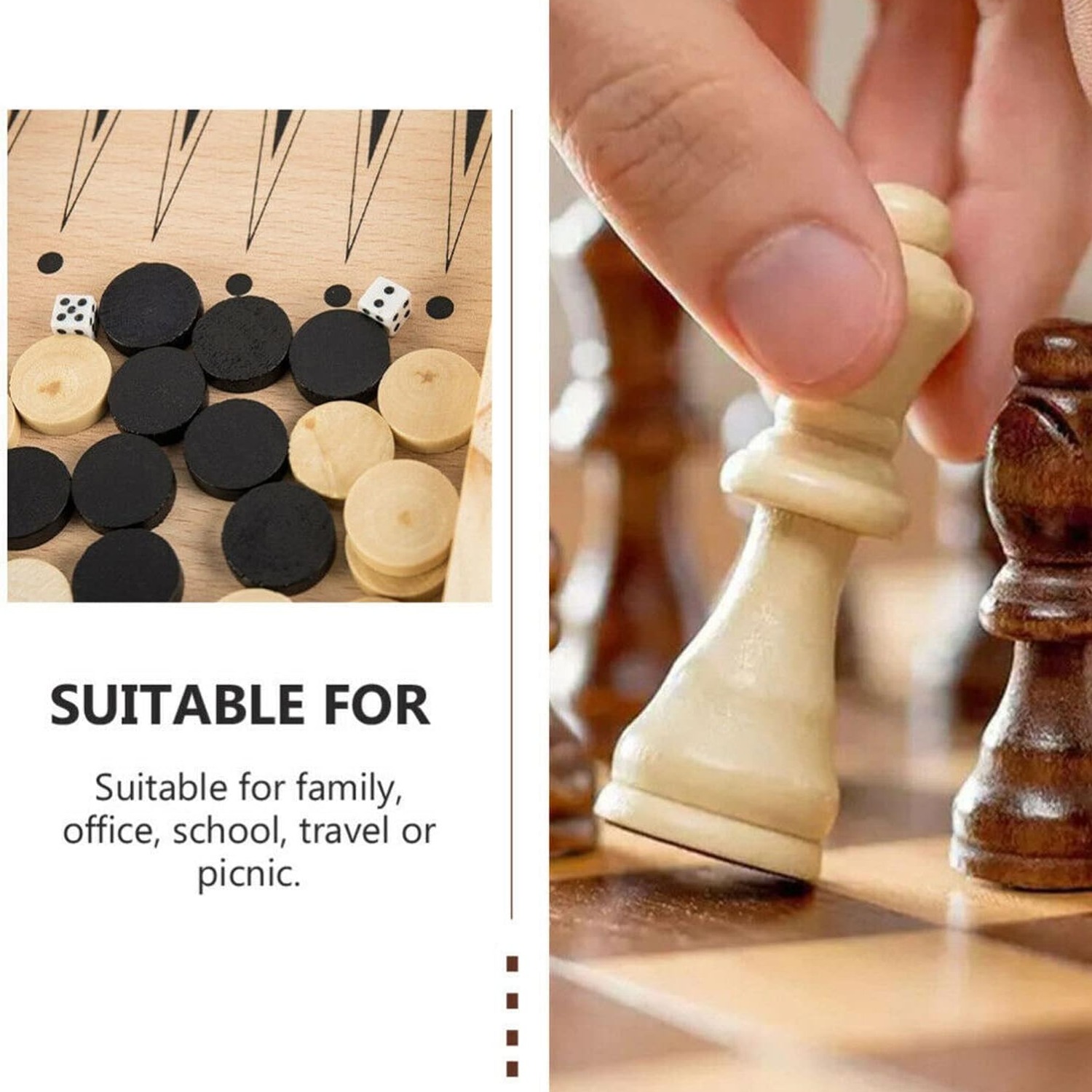 3-in-1 Wooden Chess Set with Folding Board: image 5