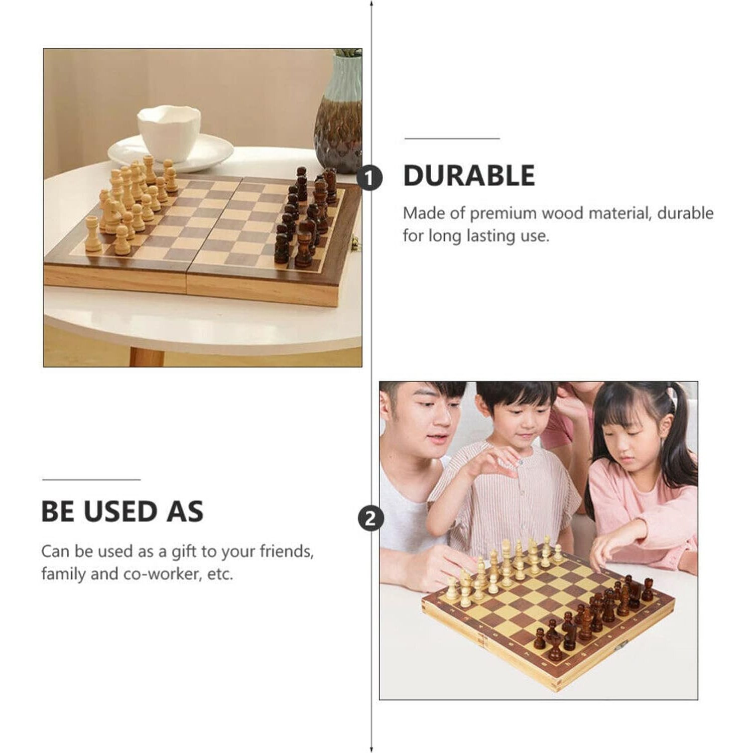 3-in-1 Wooden Chess Set with Folding Board: image 7