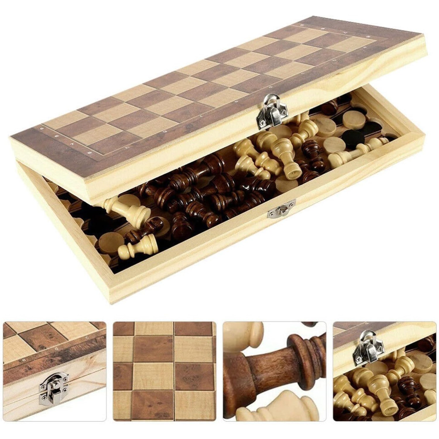 3-in-1 Wooden Chess Set with Folding Board: image 9