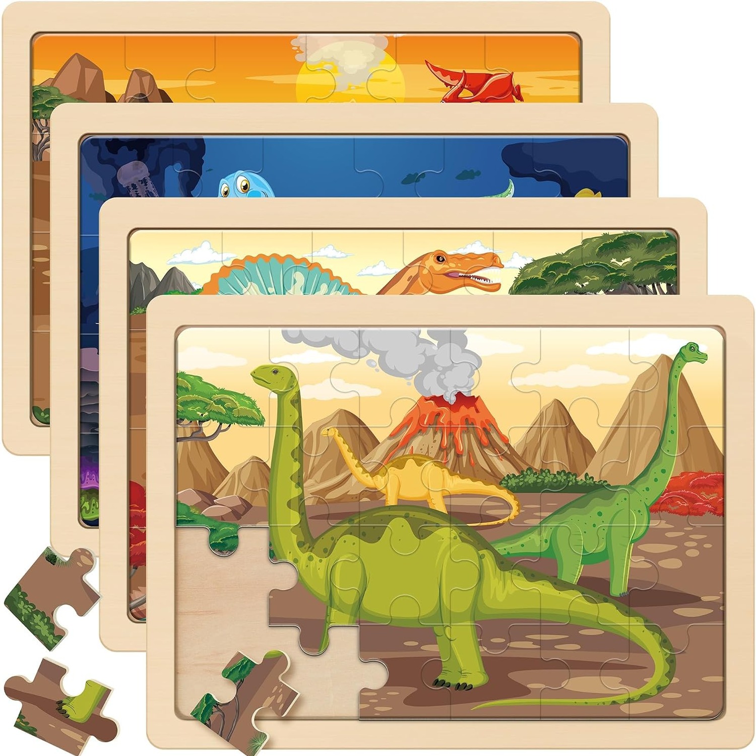 Wooden Dinosaur Puzzles Set of 4