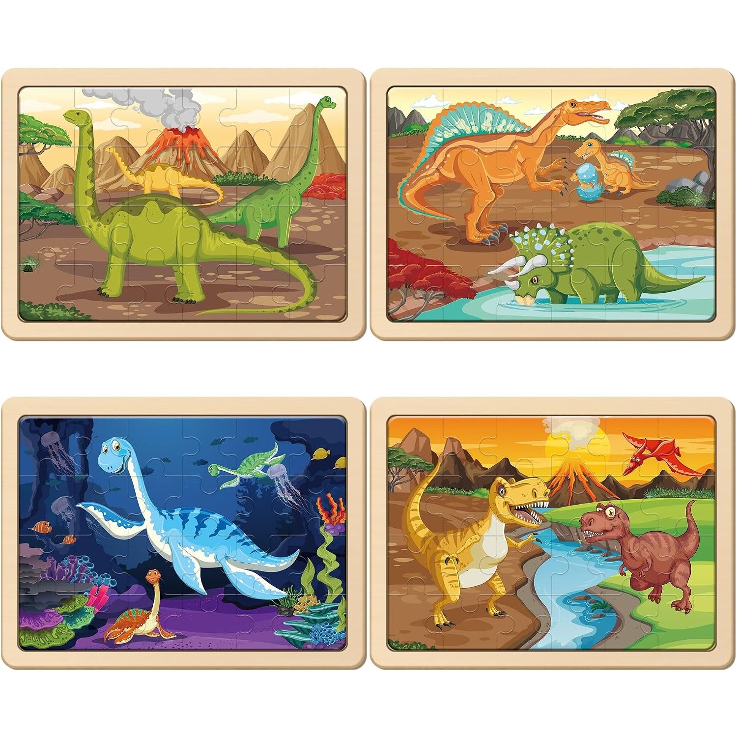 Wooden Dinosaur Puzzles Set of 4
