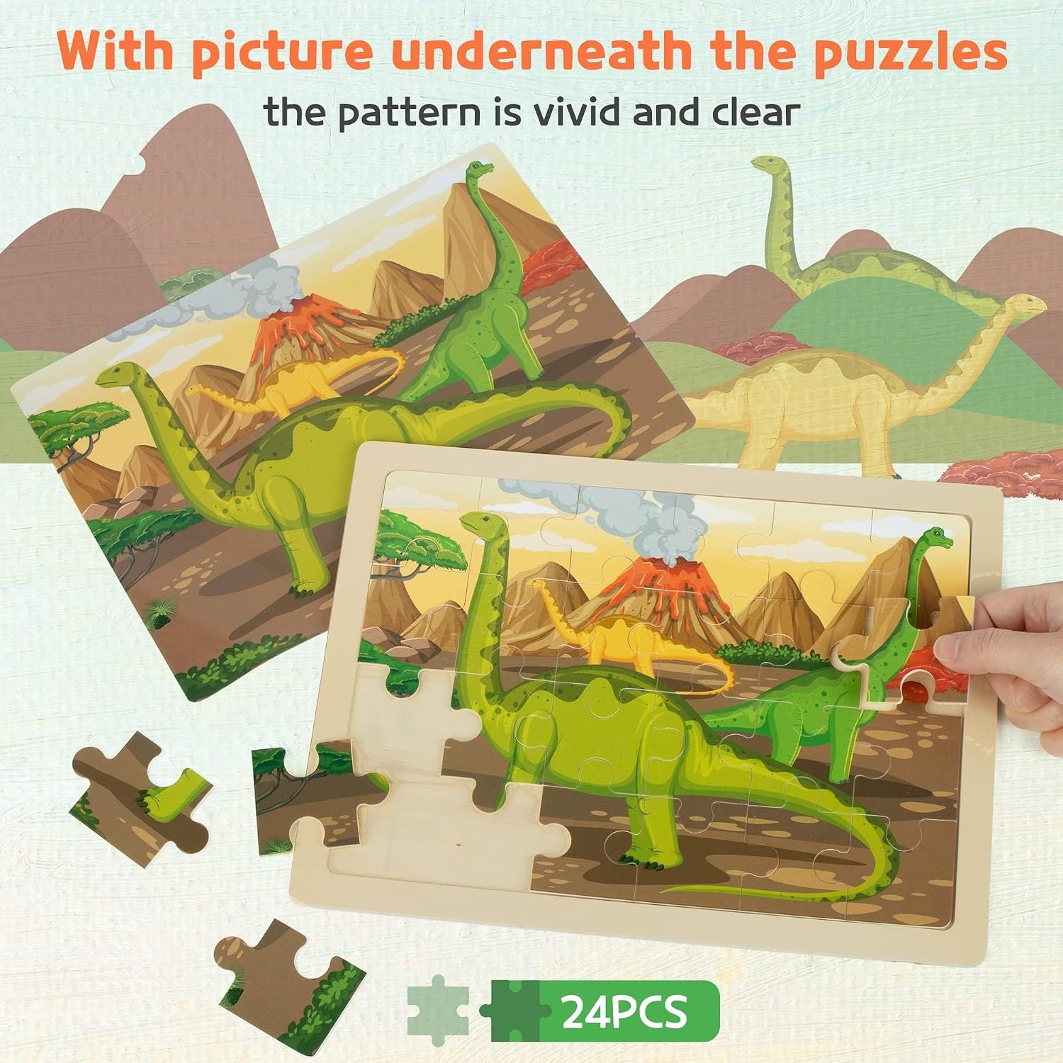 Wooden Dinosaur Puzzles Set of 4