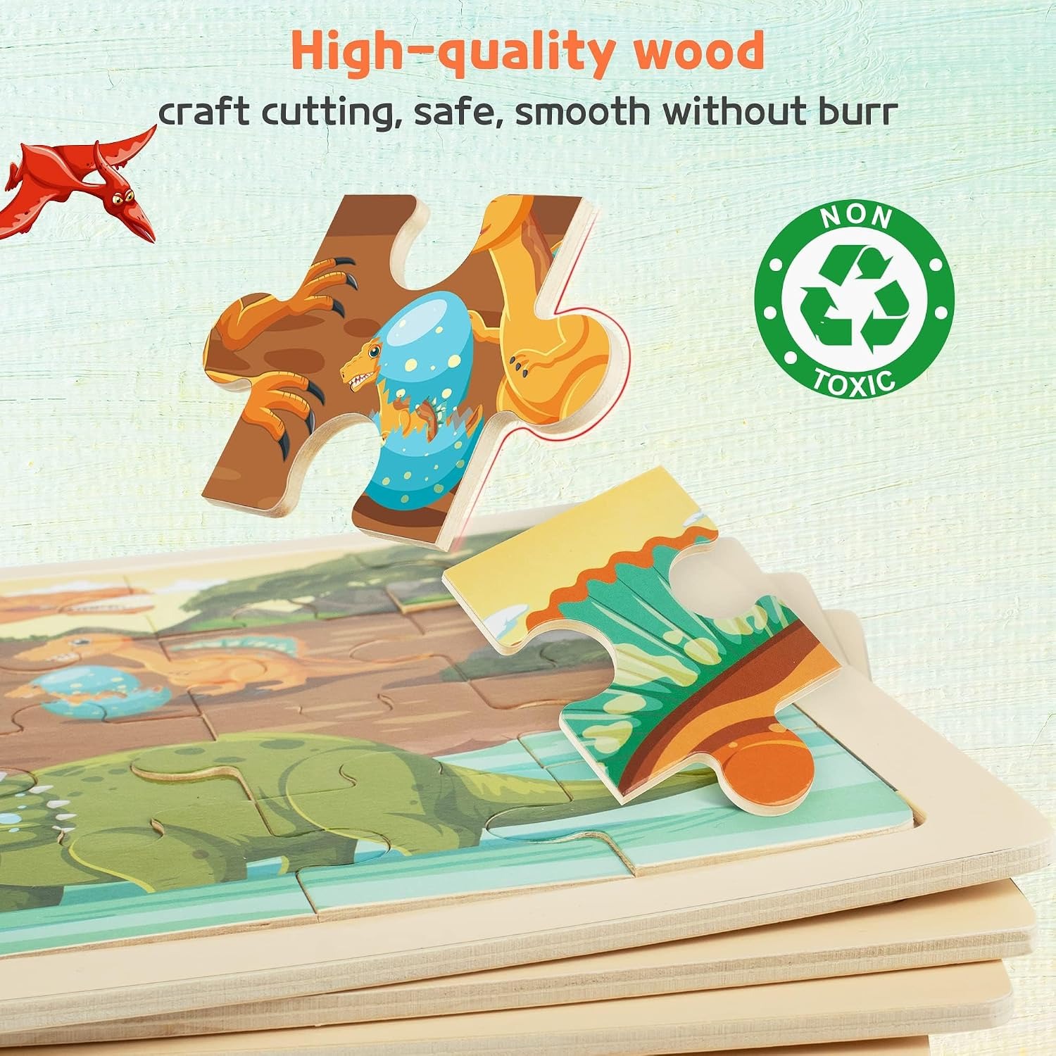 Wooden Dinosaur Puzzles Set of 4