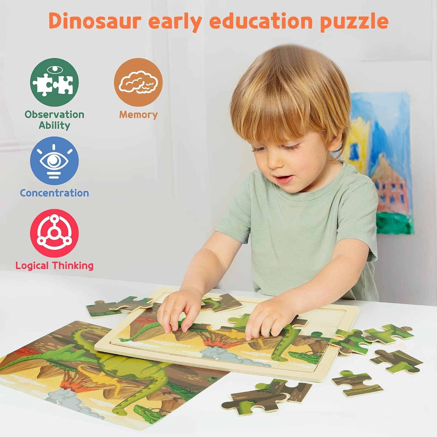 Wooden Dinosaur Puzzles Set of 4
