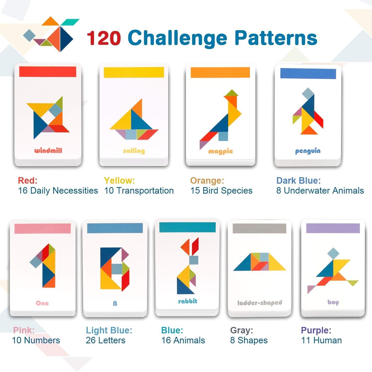Wooden Tangram Set with 60 Pattern Cards: image 5