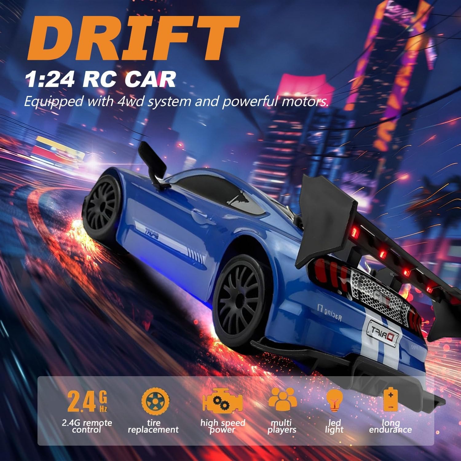 1:24 RC Drift Car with Swappable Racing Tyres