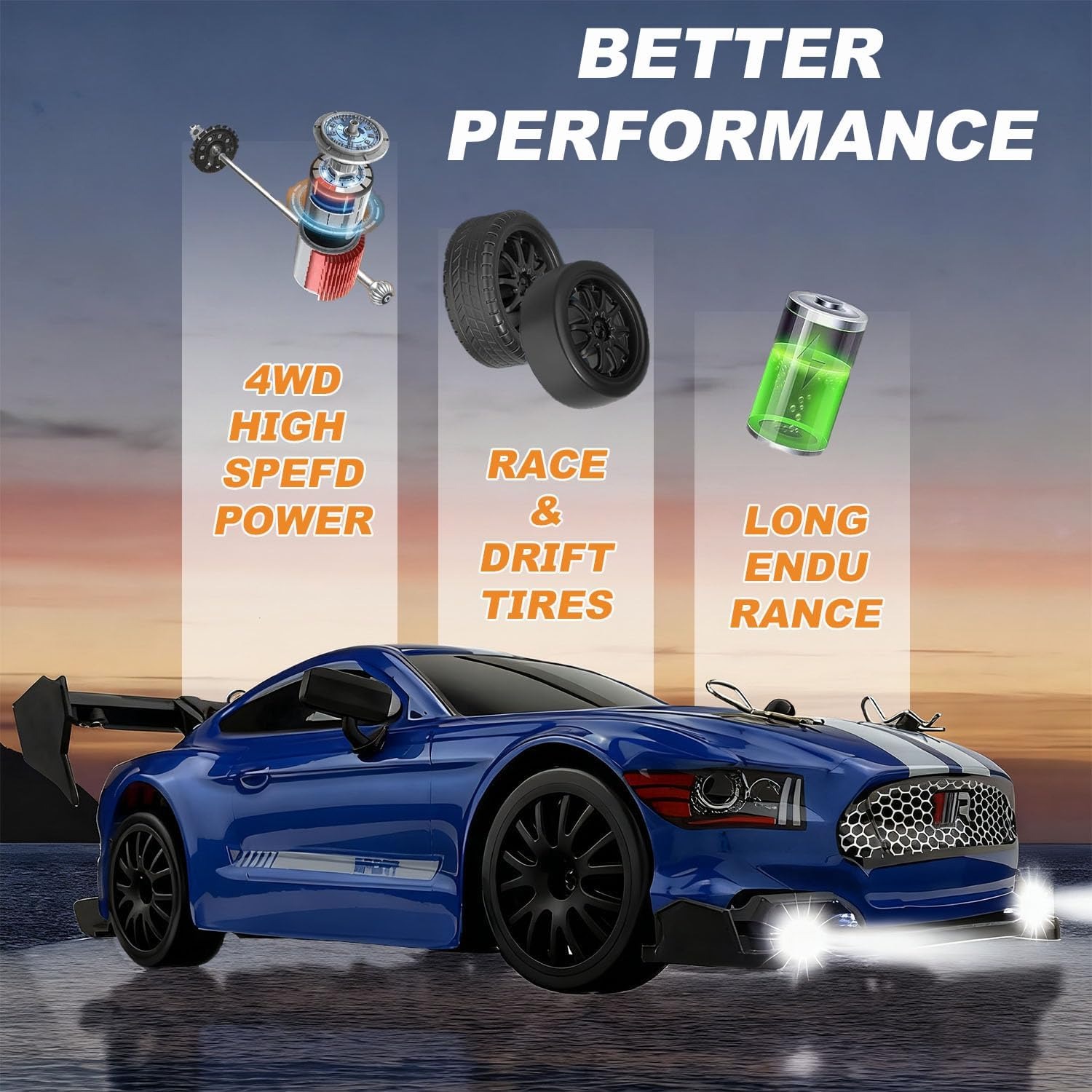 1:24 RC Drift Car with Swappable Racing Tyres