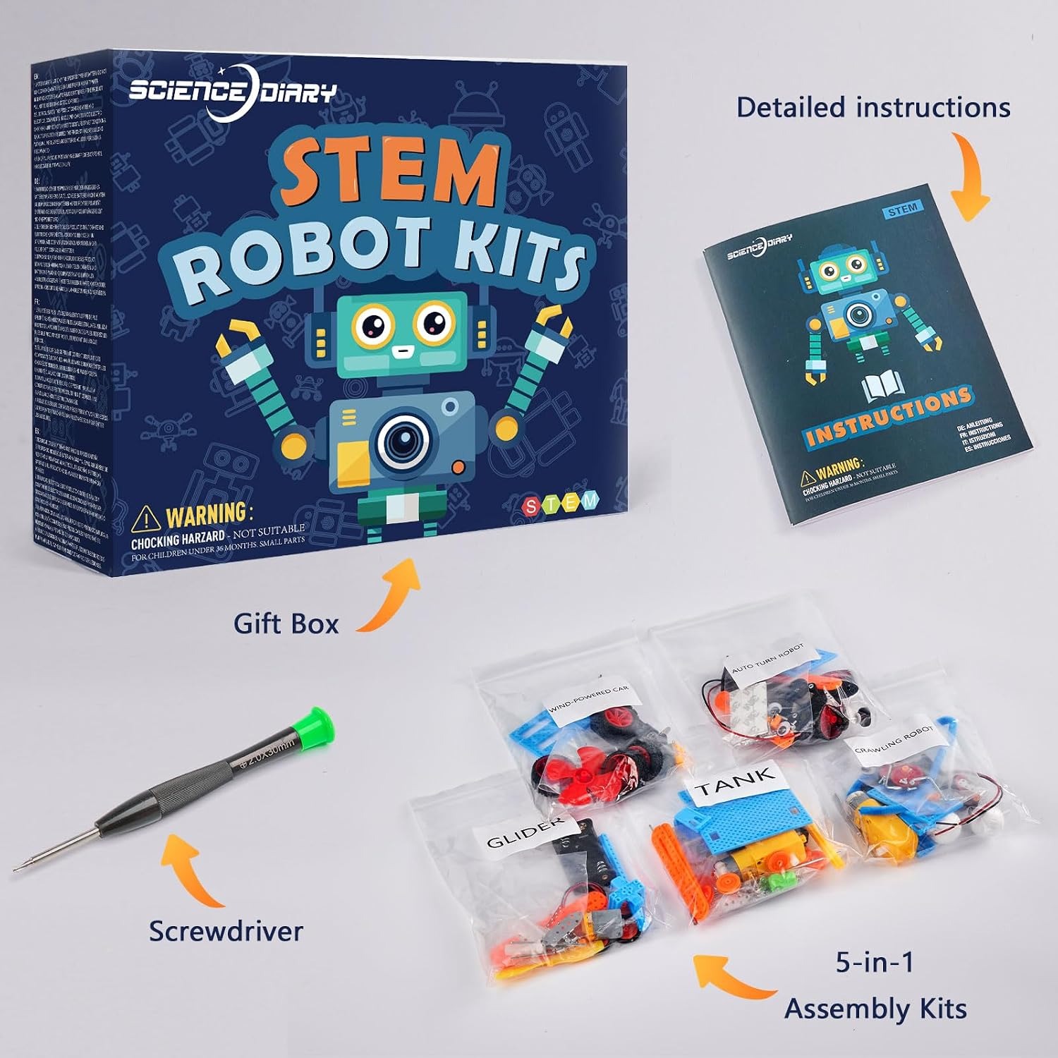 5-in-1 Robot Building Kit with Motor and Tools