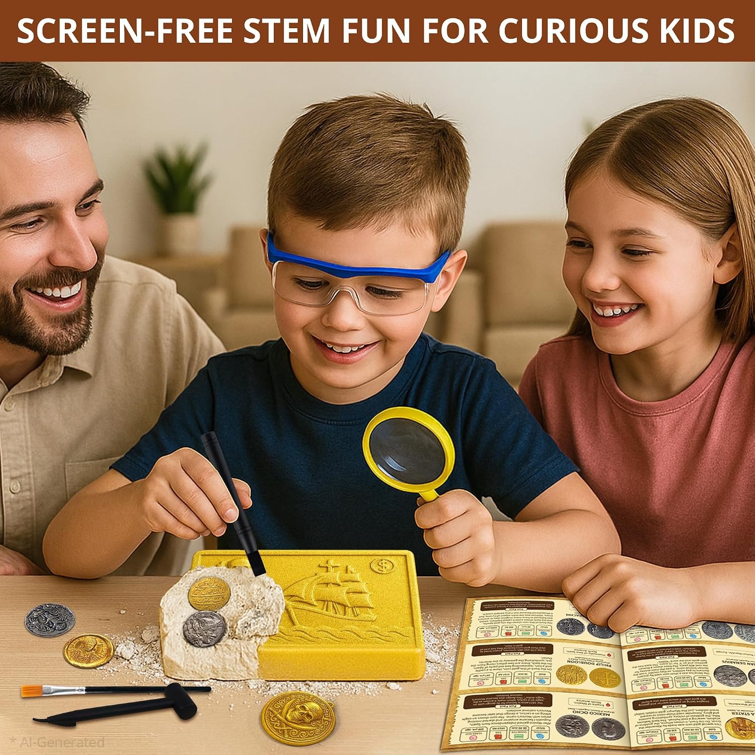 Pirate Treasure Dig Kit with 12 Metal Coin Replicas