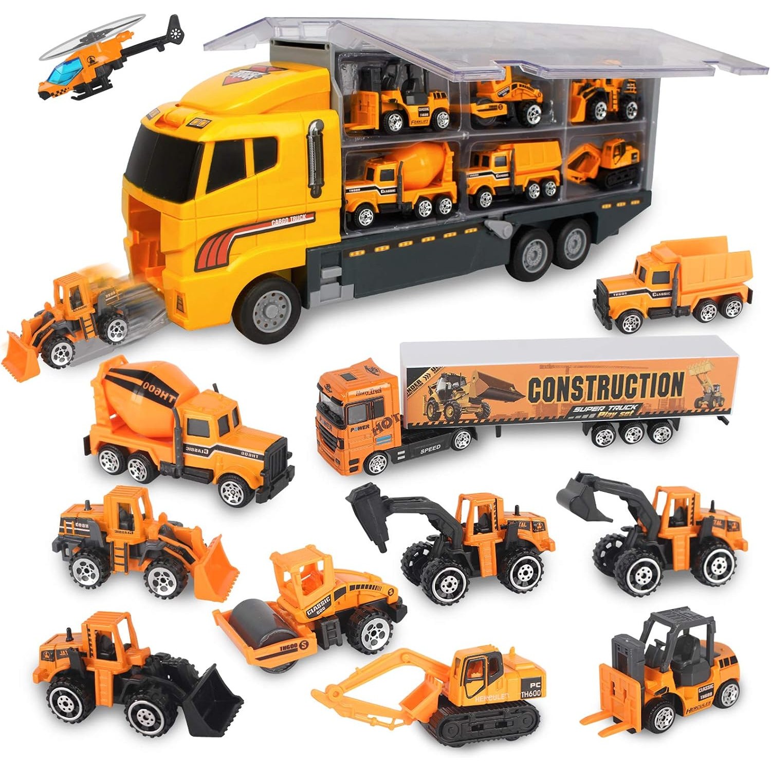 Construction Truck Carrier Set with 11 Mini Vehicles