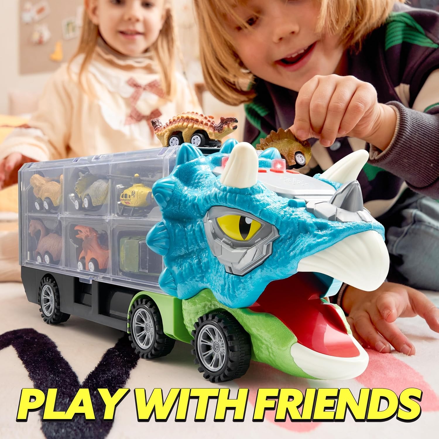 Dinosaur Transport Truck Set with 12 Mini Vehicles: image 6
