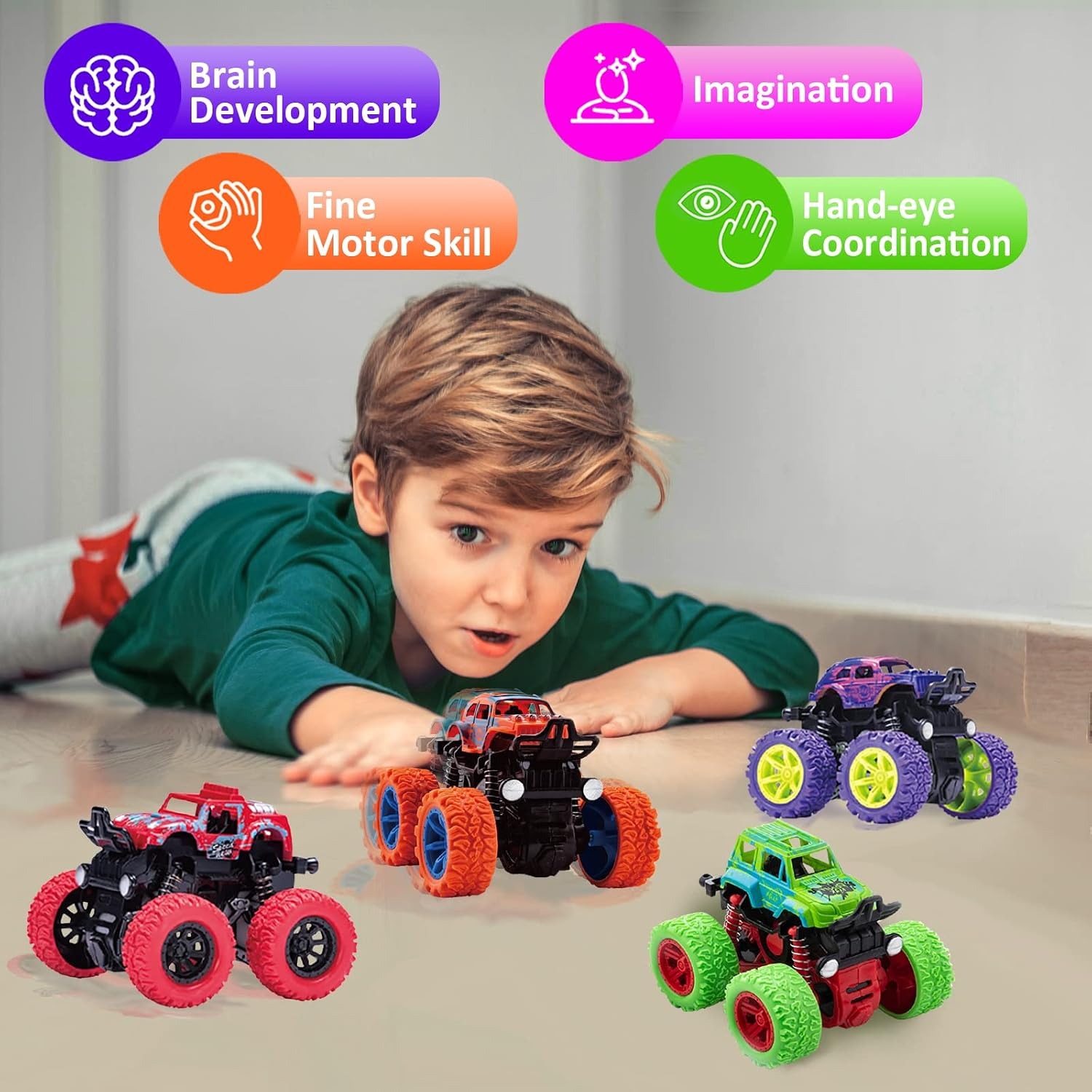 Friction Powered Monster Truck Toys 4 Pack