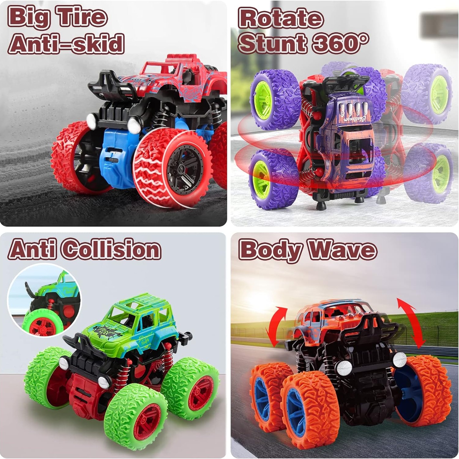 Friction Powered Monster Truck Toys 4 Pack