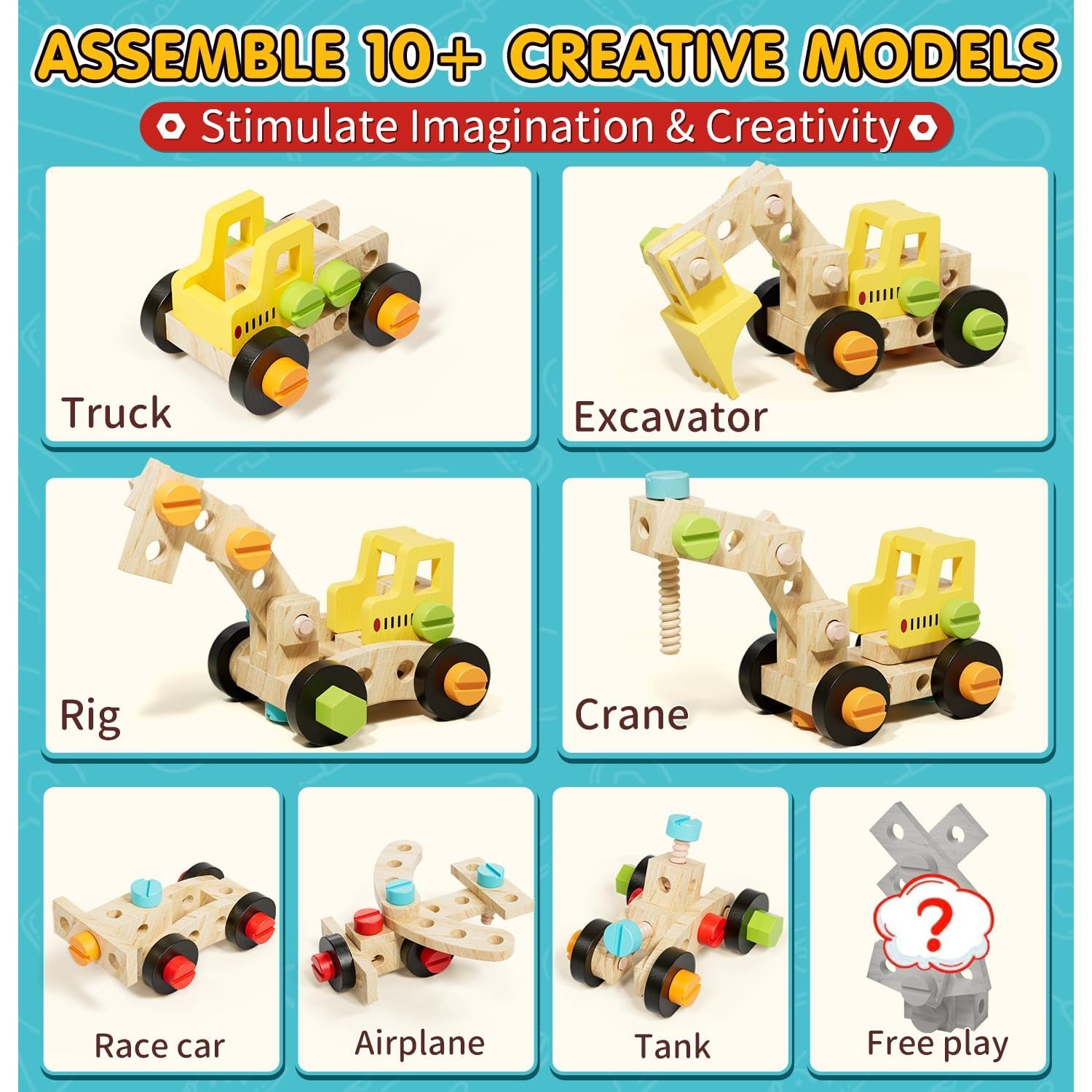 Kids Wooden Tool Set with Carry Toolbox
