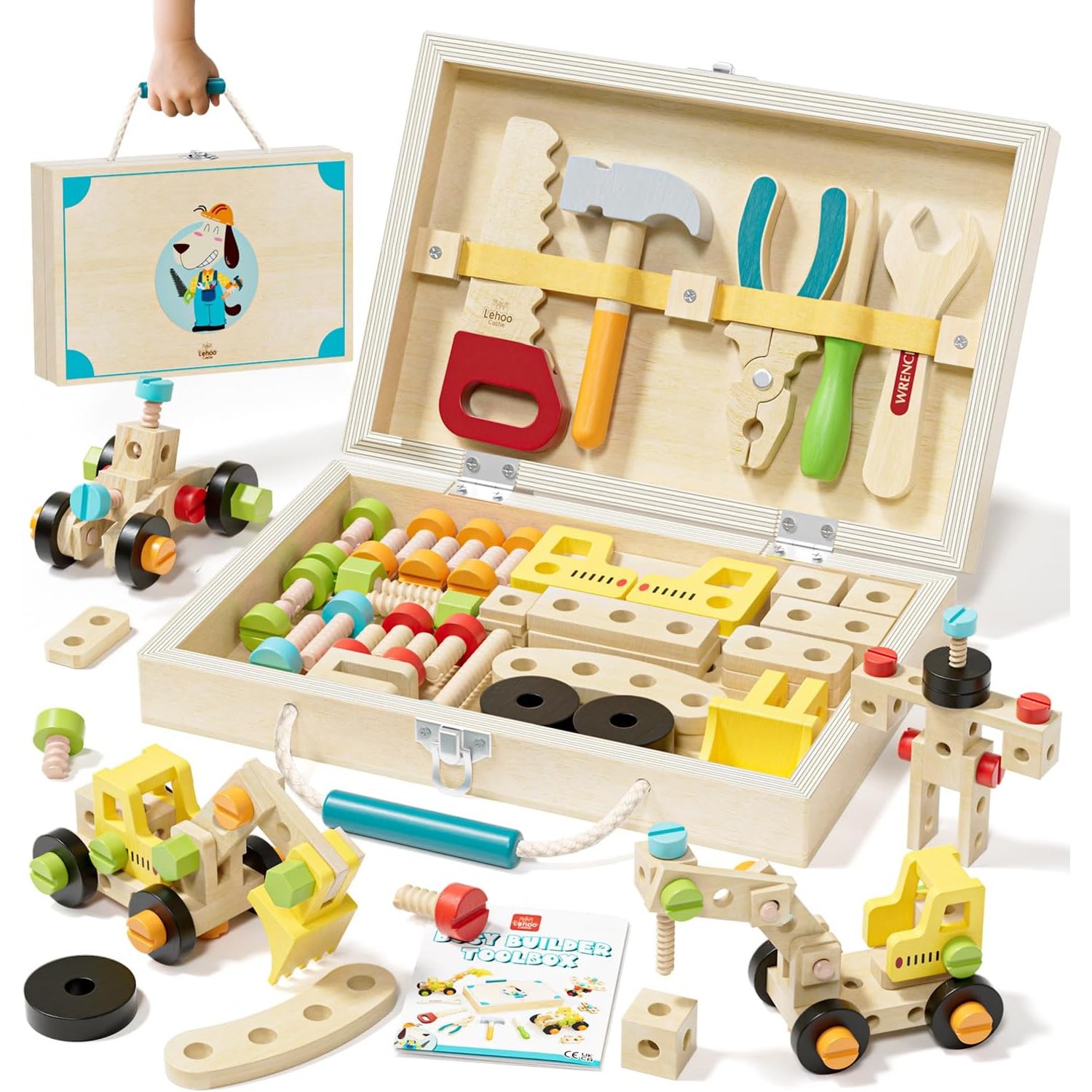 Kids Wooden Tool Set with Carry Toolbox